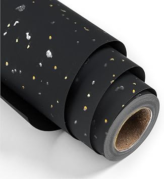 MAYPLUSS Wrapping Paper Roll - 17in x 16.5Ft - Luxury Thick Black Gold Foil Flakes Marvelous Satin Texture Matte Gift Wrap Paper for Birthdays, Anniversaries, Christmas, Father's Day