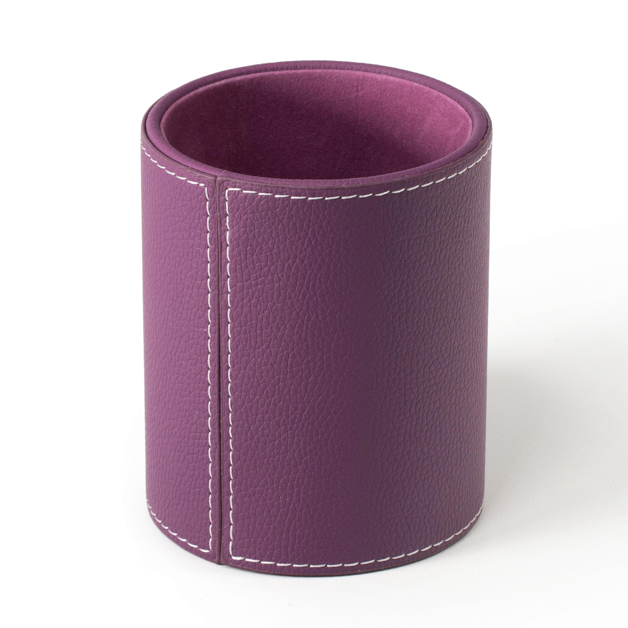 Osco Faux Leather Pen Pot, Desk Pencil Holder with Wipe-Clean Finish, Compact Round Desk Organizer for Pens, Pencils & Brushes, 10.5cm H x 8.7cm Dia, Purple