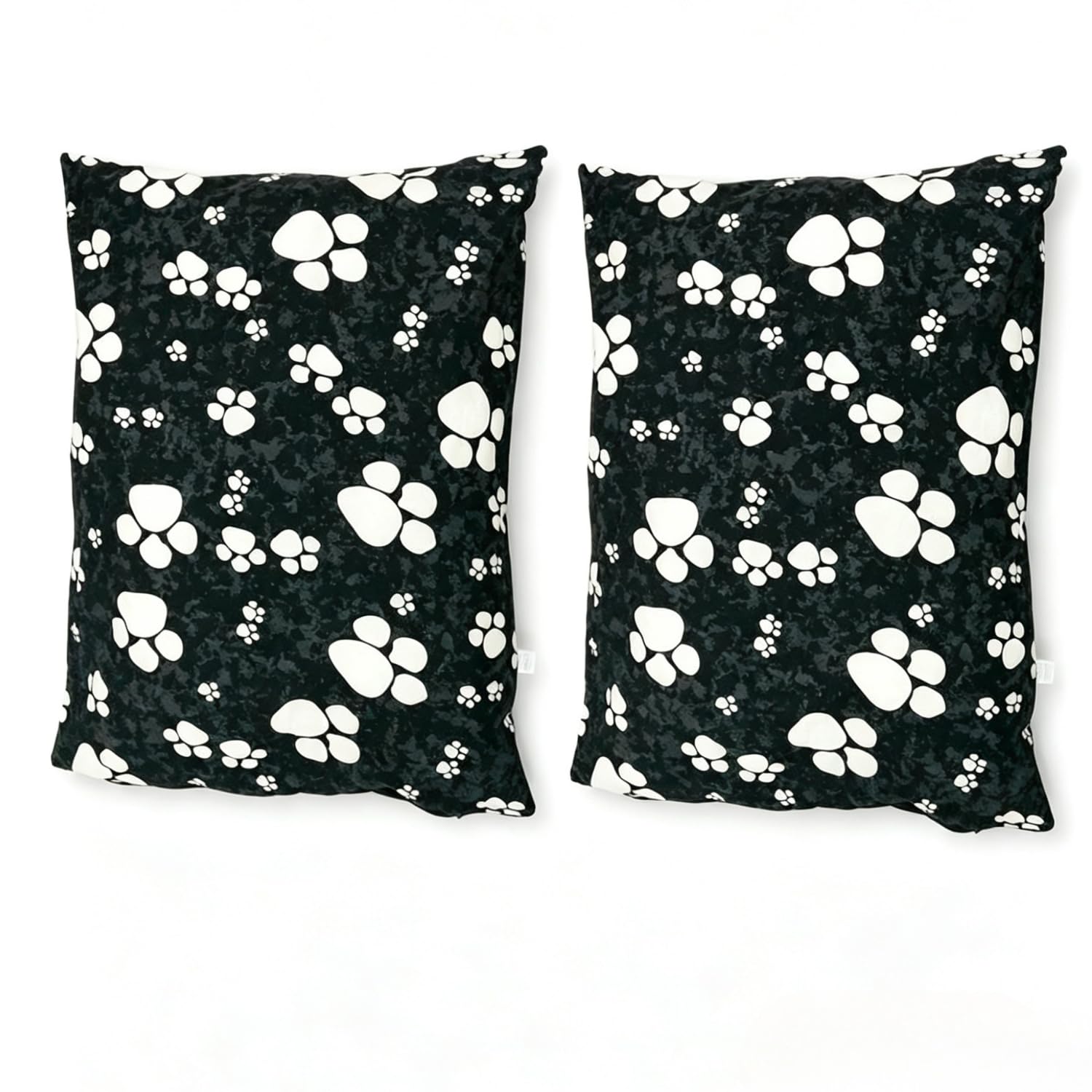 Pack of 2 Large Black Paw Printed Dog Bed Cushion 95x70cm - Washable Polycotton Pet Bed Cover with Removable Cushion for Medium Large Dogs