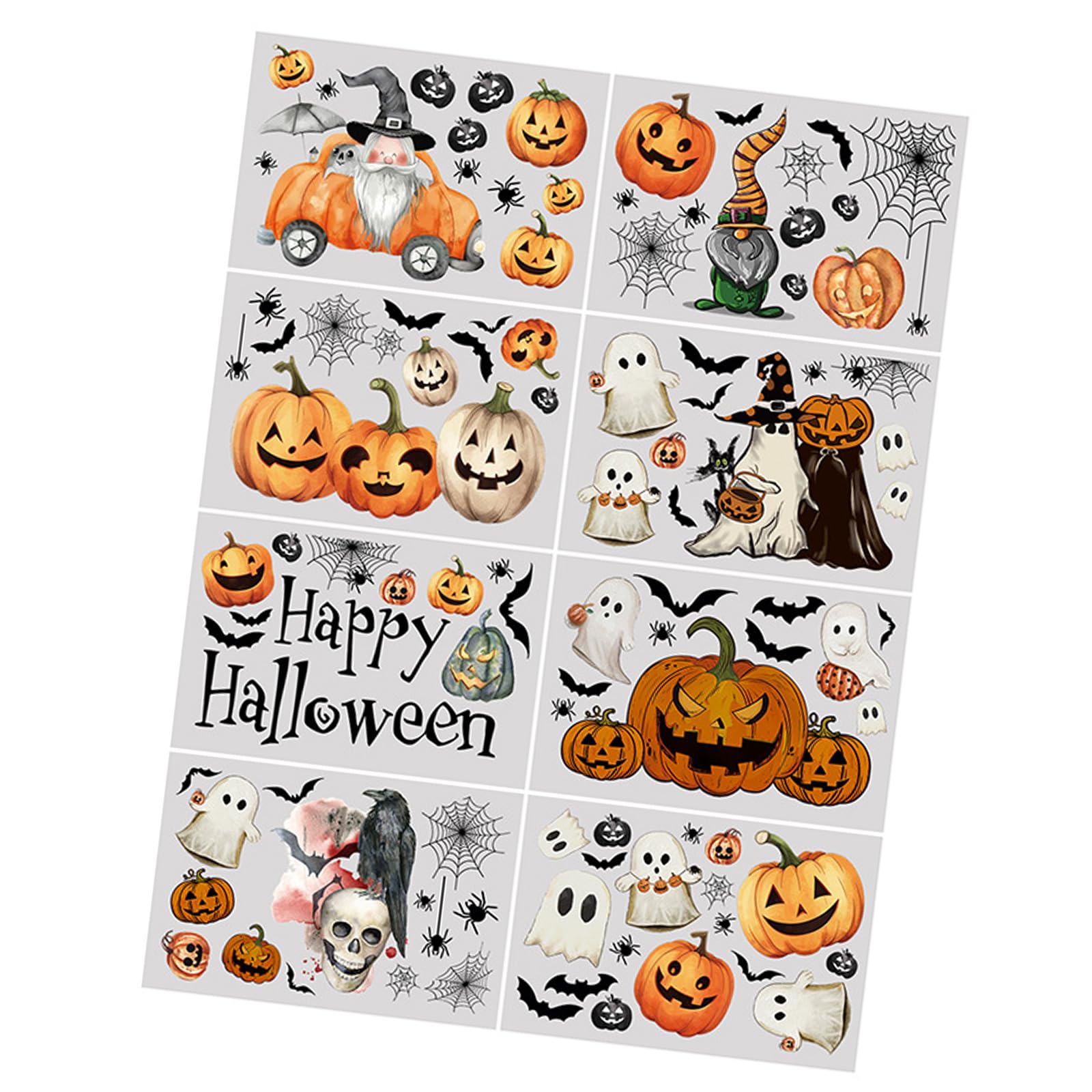 Jazuaiao Halloween Window Clings Set Vintage Ghostly Pumpkins Bat Gnomes Decals Stickers for Home Glass Decors and Party Supplies Halloween Window Stickers