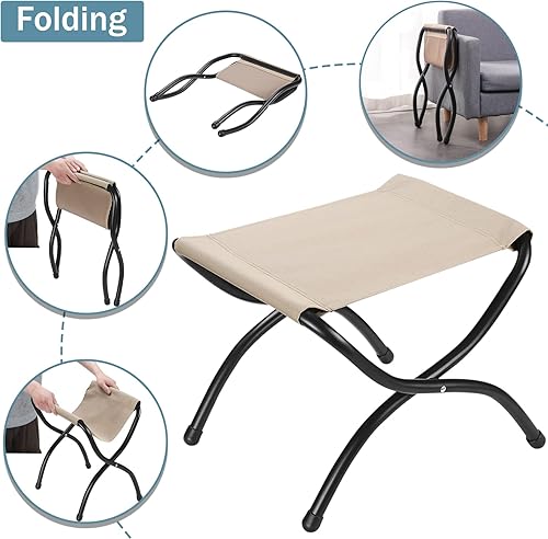 Miniatura 6 de Taburete plegable de 15 pulgadas, reposapiés de acento pequeño, elegante otomana plegable con marco de metal, reposapiés plegable tapizado Morden