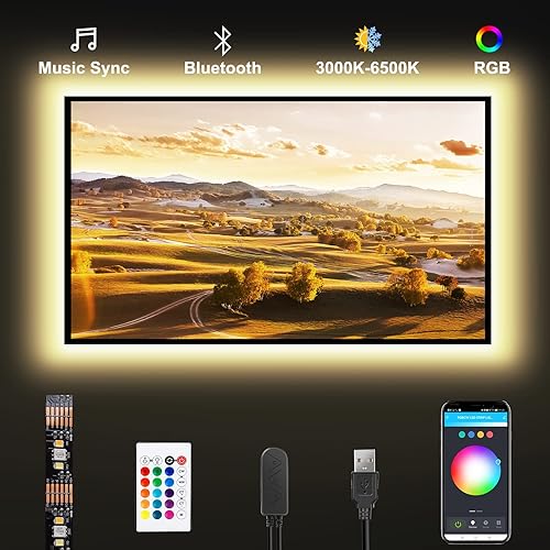 Luces LED Bluetooth RGBWW para TV de 80 a 85 pulgadas con control de aplicación, RGB + blanco sintonizable 3000K-6500K TV retroiluminación LED con