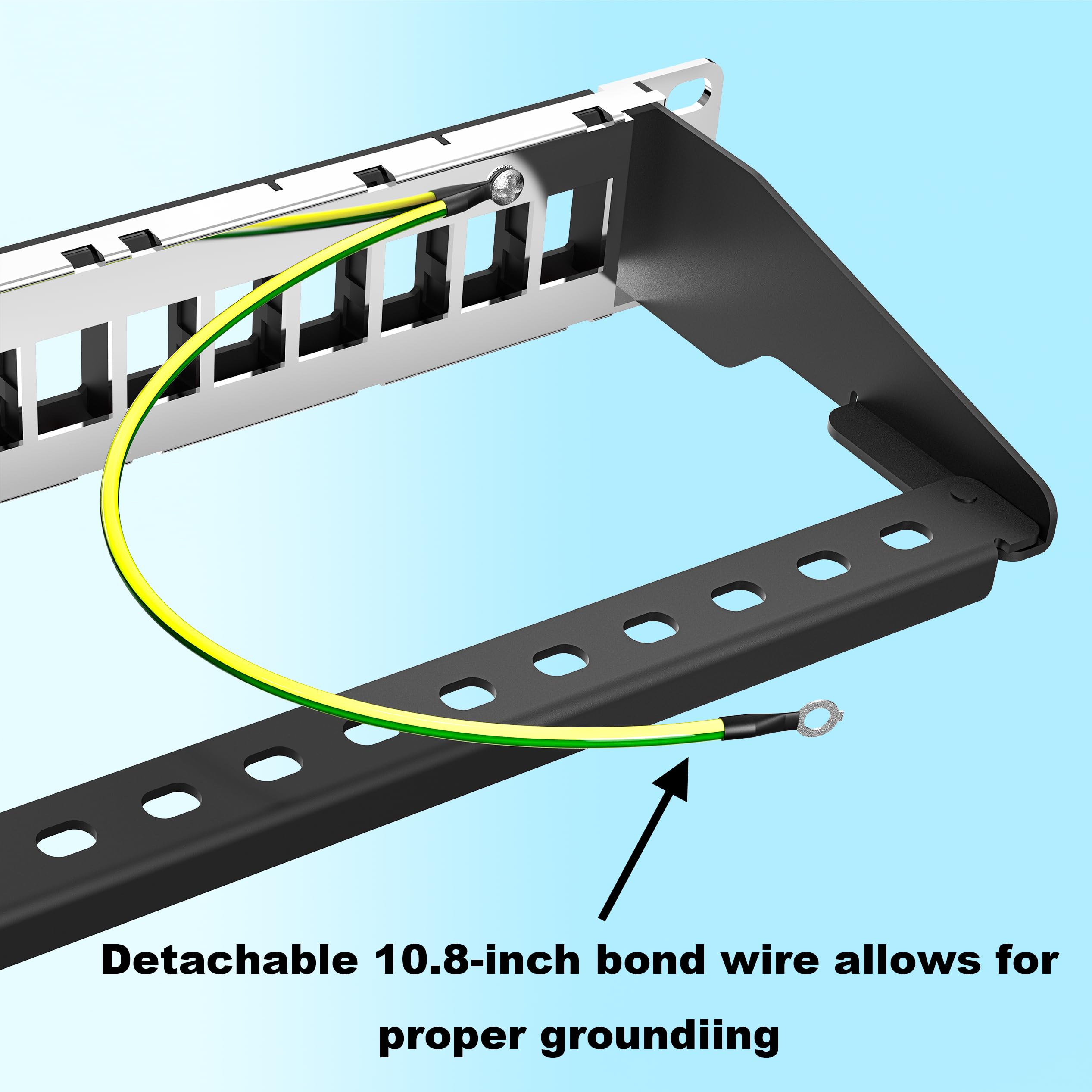 Jadaol Panneau de brassage blindé à 24 ports, panneau de brassage vierge 1U 48,3 cm avec barre de gestion des câbles et fil de terre, compatible avec Cat6a/Cat6 RJ45, HDMI, coaxial, USB, fibre, prises