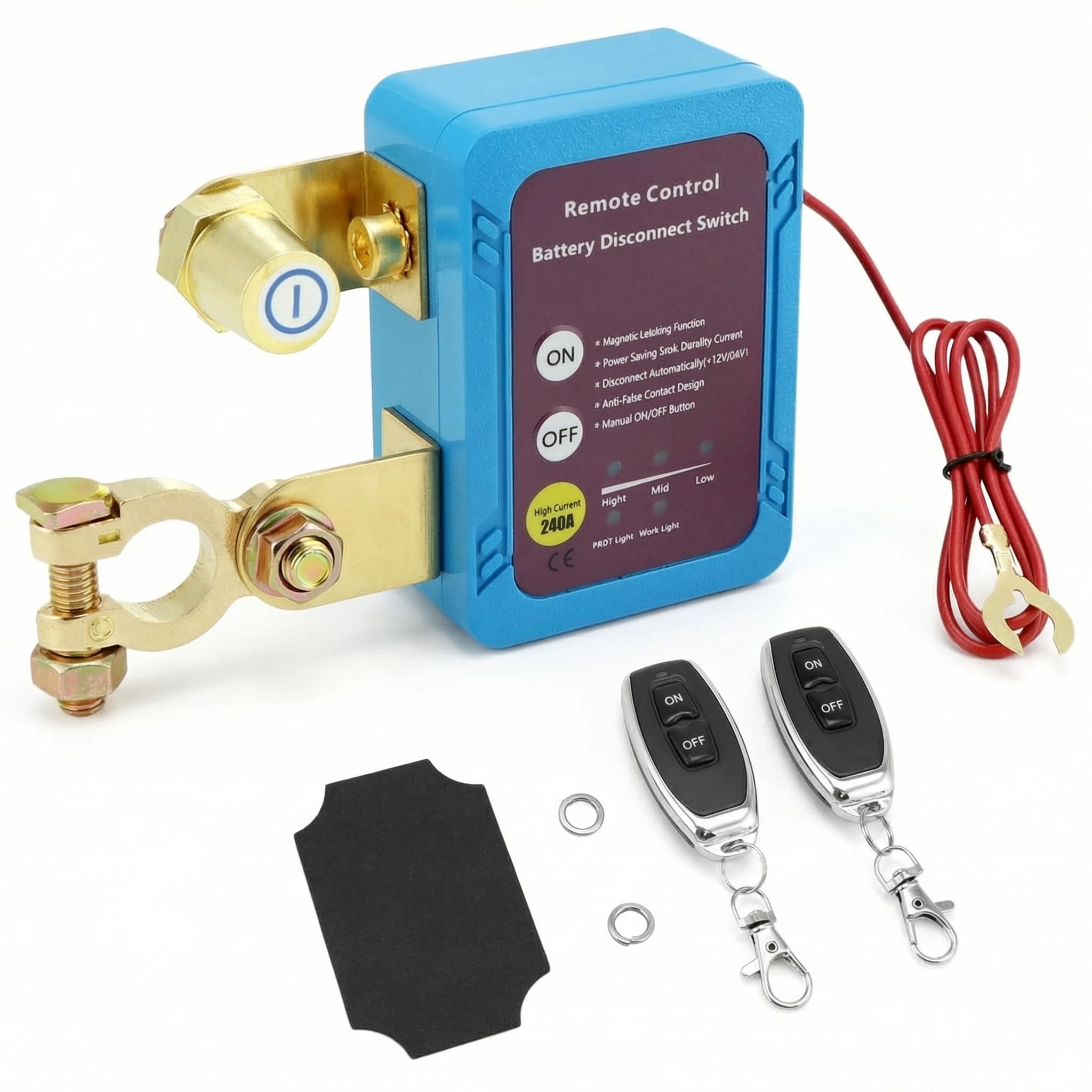 QWORK® Desconectador de Bateria Coche de 12 V 240 A, interruptor aislador con 2 controles remotos, para camiones, automóviles, vehículos recreativos