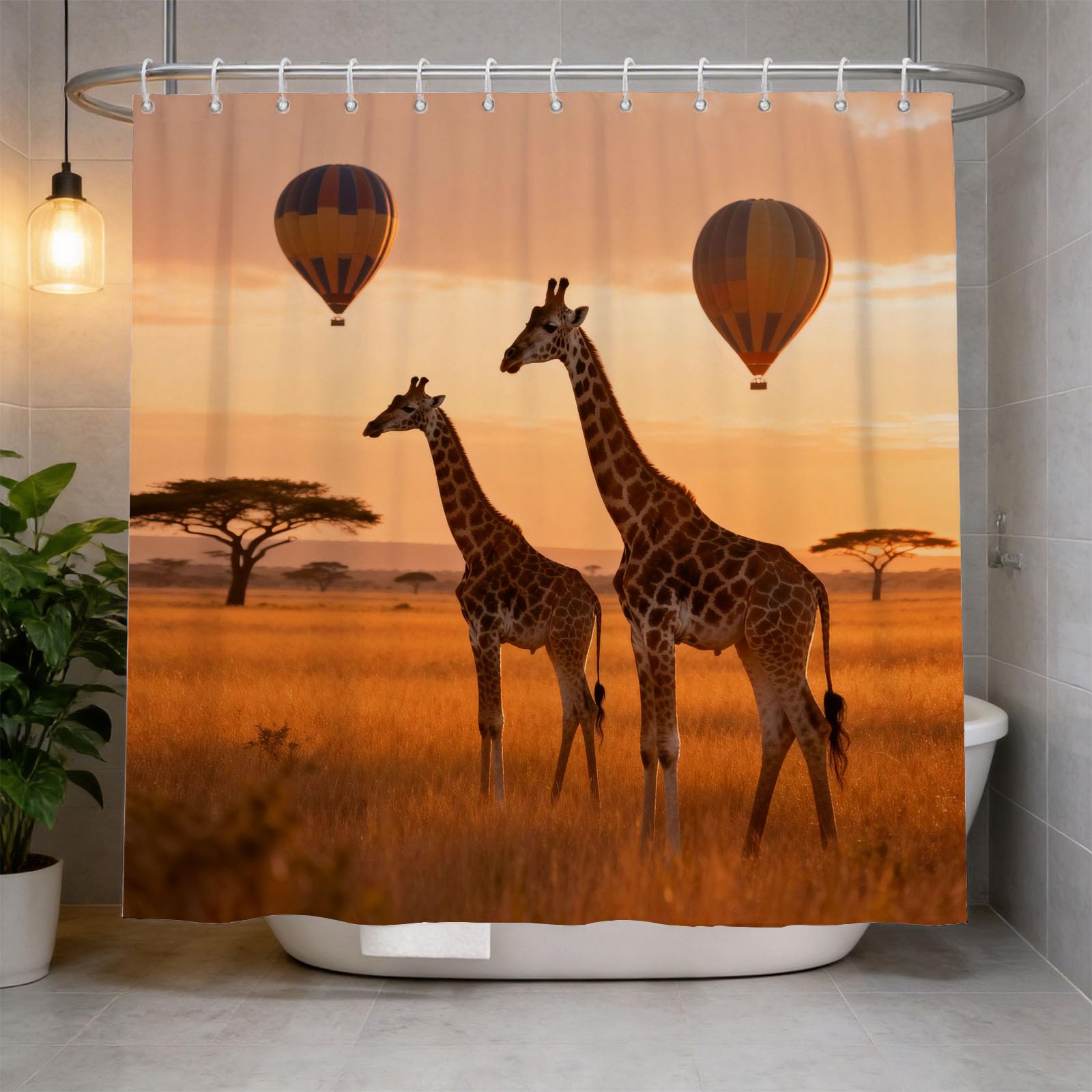 Hongduo 3D Giraffe Shower Curtain for Stalls Bathtubs African Grassland Bathroom Decor Shower Curtain Set Polyester Fabric Waterproof 120x180cm/48X71 Inch with Hooks