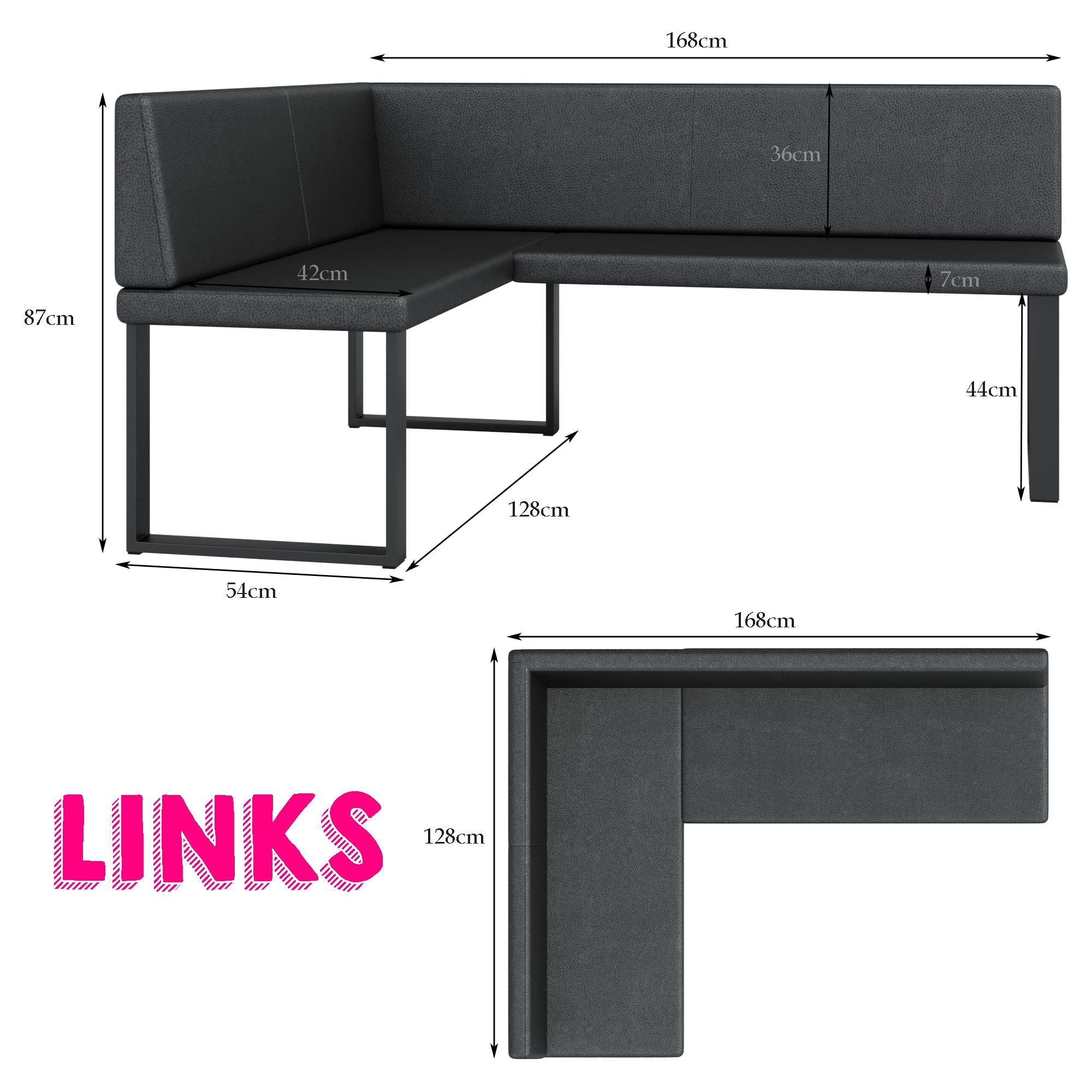 FURNISTAR Eckbank Akiko Metal - Eckbankgruppe für Ihrem Esszimmer, Küche modern, Sitzecke, Essecke. Perfekt für Küche, Büro und Rezeption. Solide und Starke Verarbeitung. (INARI 96, 128x168cm Links)