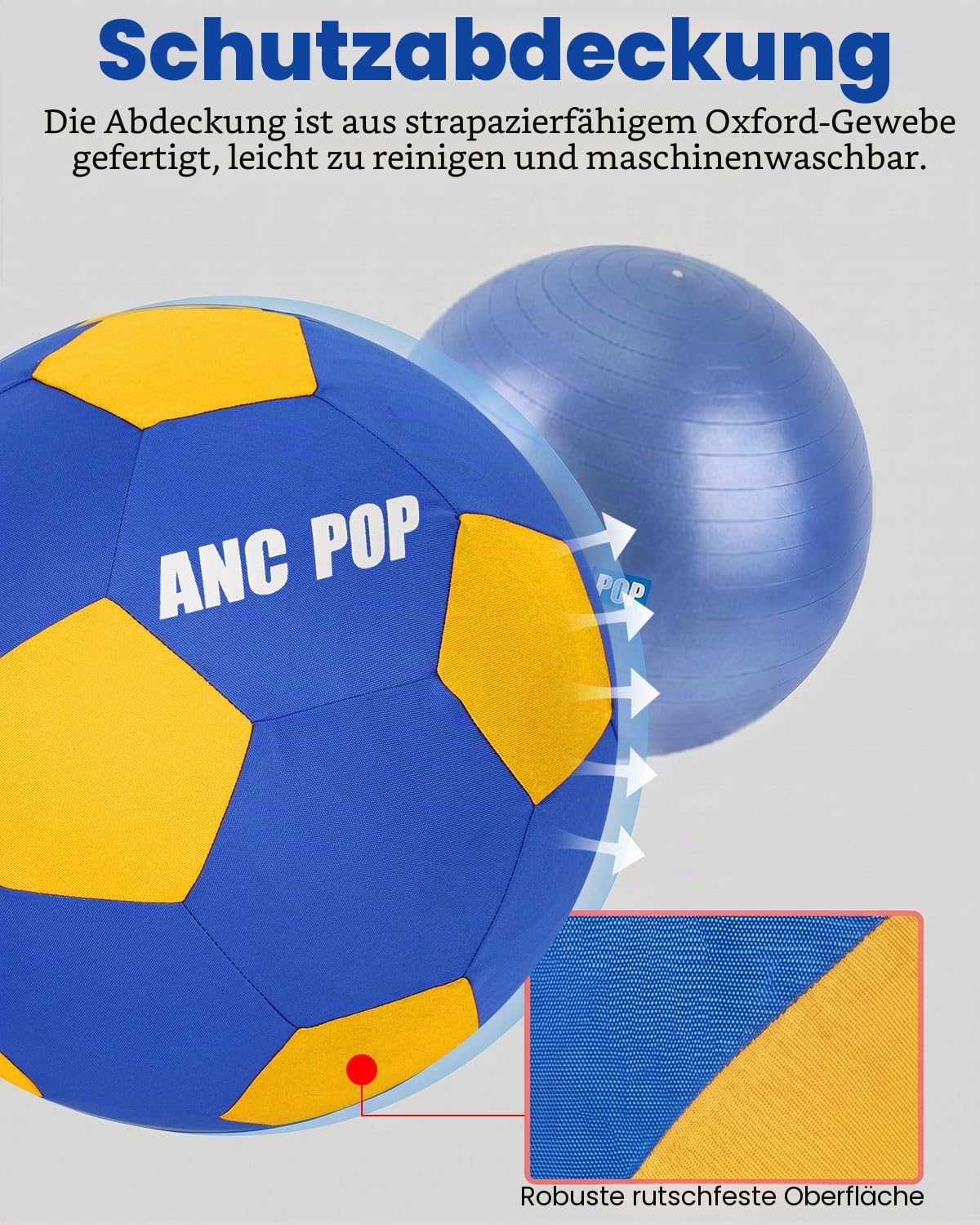 ANC POP Herding Ball für Hunde Pferdeball & Abdeckung 63,5 cm für Pferde groß mit Handpumpe zum Spielen, blau und gelb