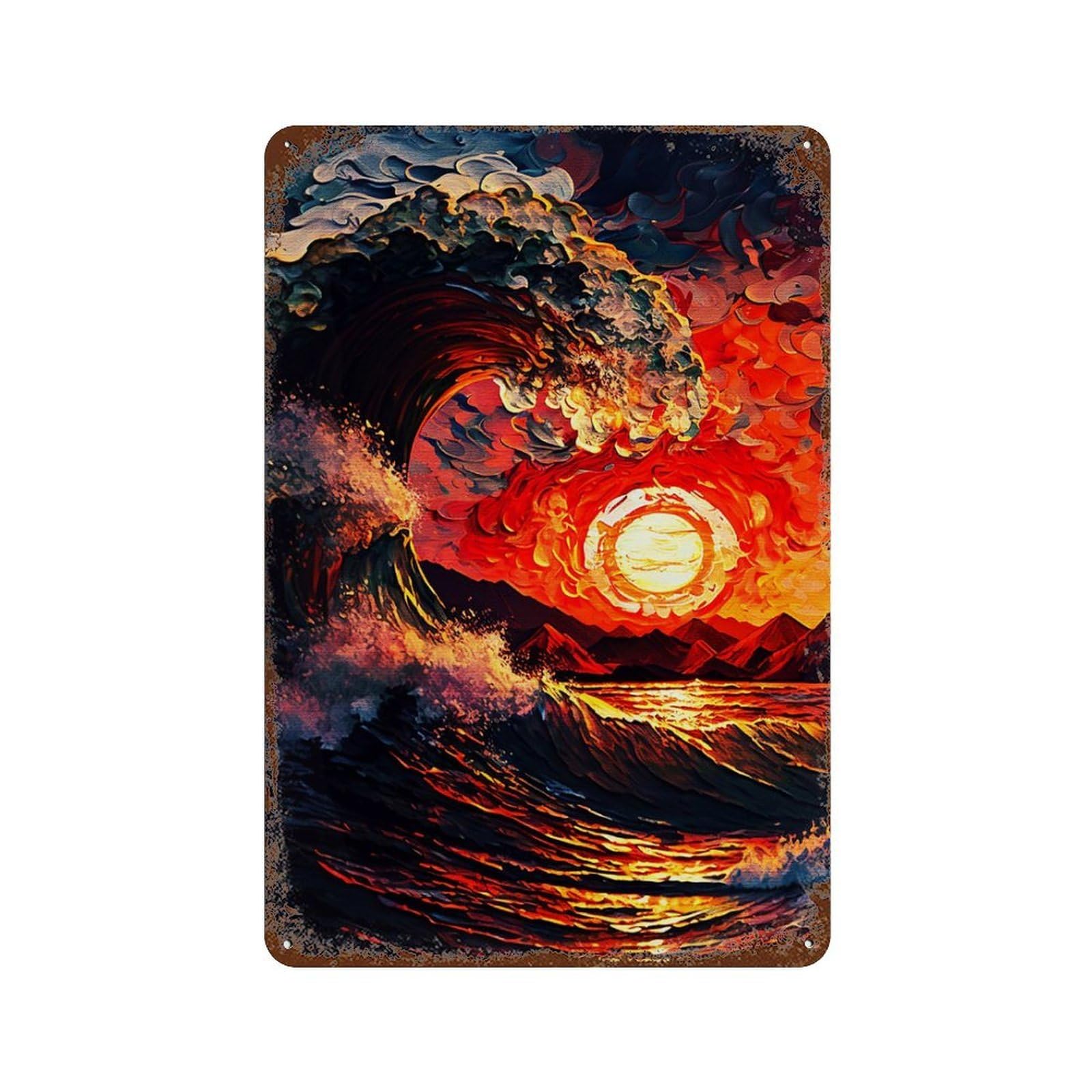 Oceans of Fire Rustic Tin Plaque 11.8"x7.9", for Pub, Kitchen And Man Cave Decor, Vintage Wall Decor