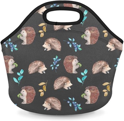 Bolsa de almuerzo de neopreno con patrón de erizo, reutilizable, aislada, suave, ligera, para mujeres, hombres, trabajo, oficina, bolsas lavables