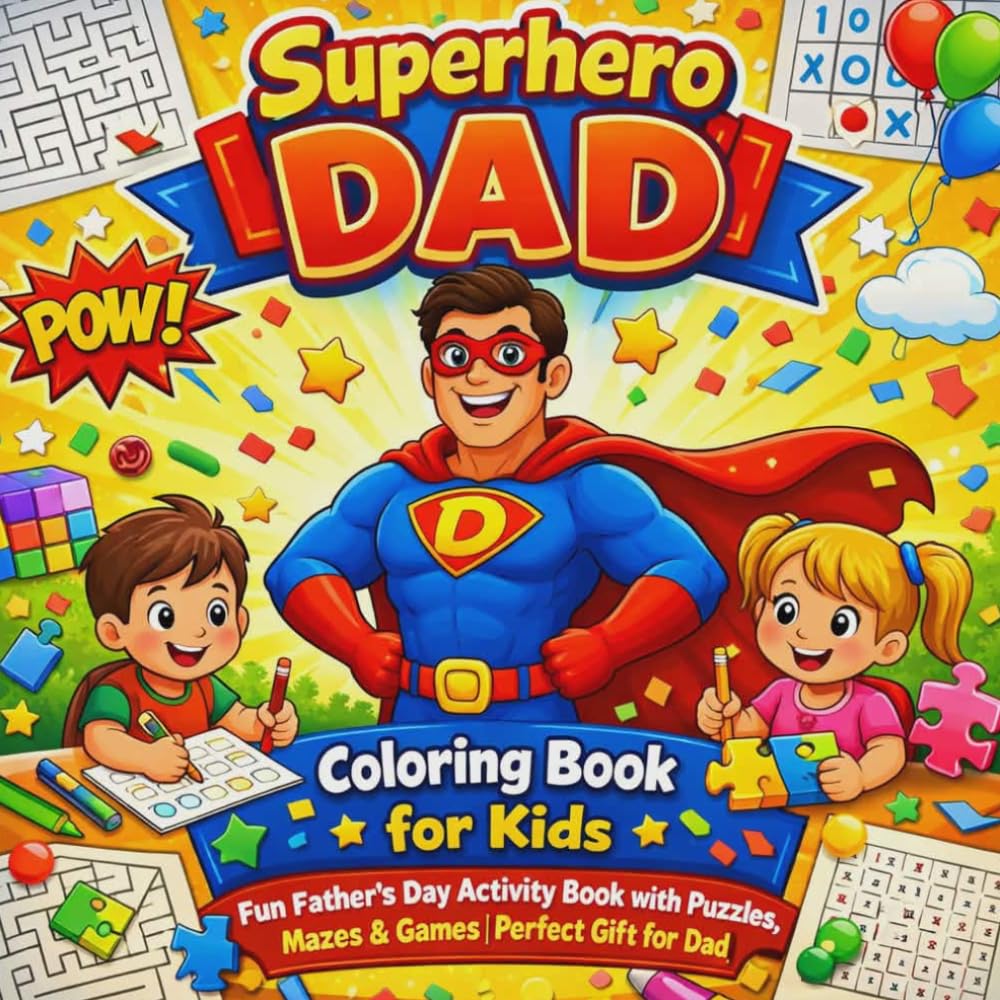 Superhero Dad Coloring Book for Kids: Fun Father’s Day Activity Book with Puzzles, Mazes & Games | Perfect Gift for Dad