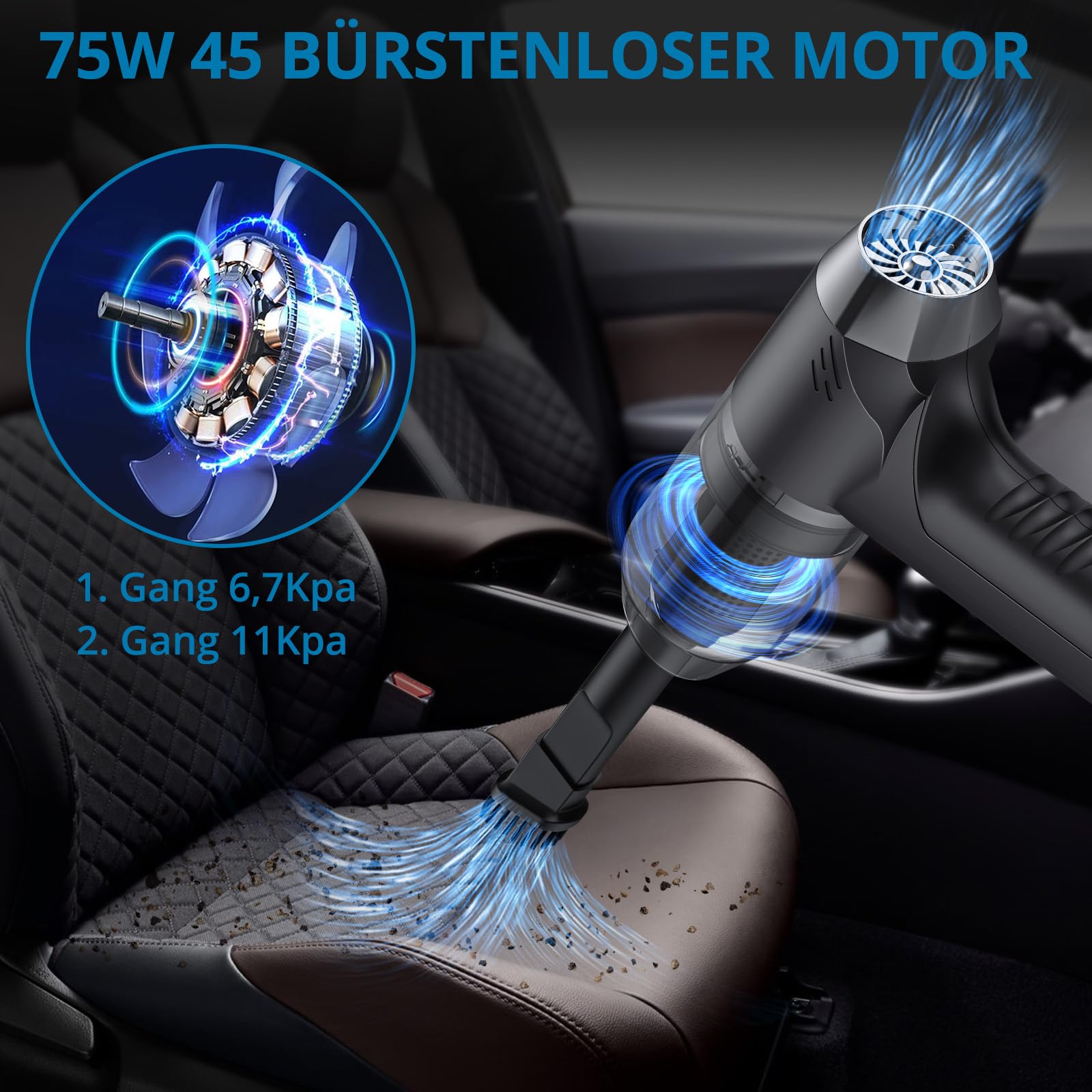 AUTOUTLET Mini Handstaubsauger Kabellos, 4 in 1 Staubsauger Auto Brushless Motor 11KPA High Power, 2-Gang 85000 U/min Druckluftspray, Akku Auto Staubsauger für Outdoor, Office Reinigung und Tierhaare