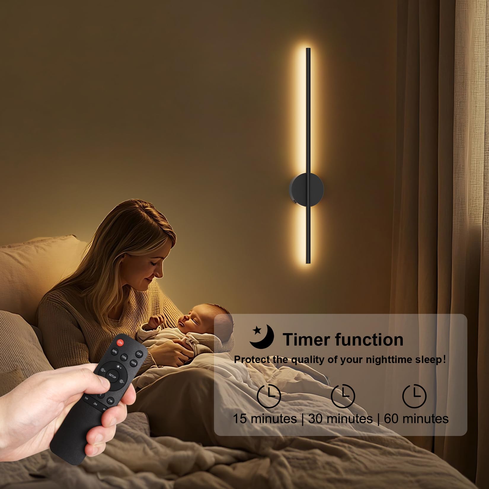 Aipsun 2 Stück Akku Wandleuchte mit Fernbedienung innen, 10000mAh, 6W,80CM, mit Dimm- und Timing-Funktionen, Wandleuchte ohne Stromanschluss, geeignet für Schlafzimmer, Esszimmer (schwarz)