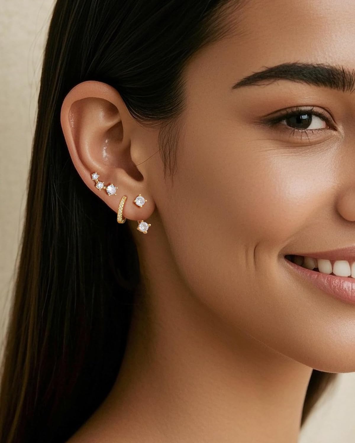 Lourny 3 Pairs Gold Hoop Earrings Set for Women, Dainty Stud Earrings Trendy 14K Gold Plated Cartilage Huggie Hoop Earrings - Image 5