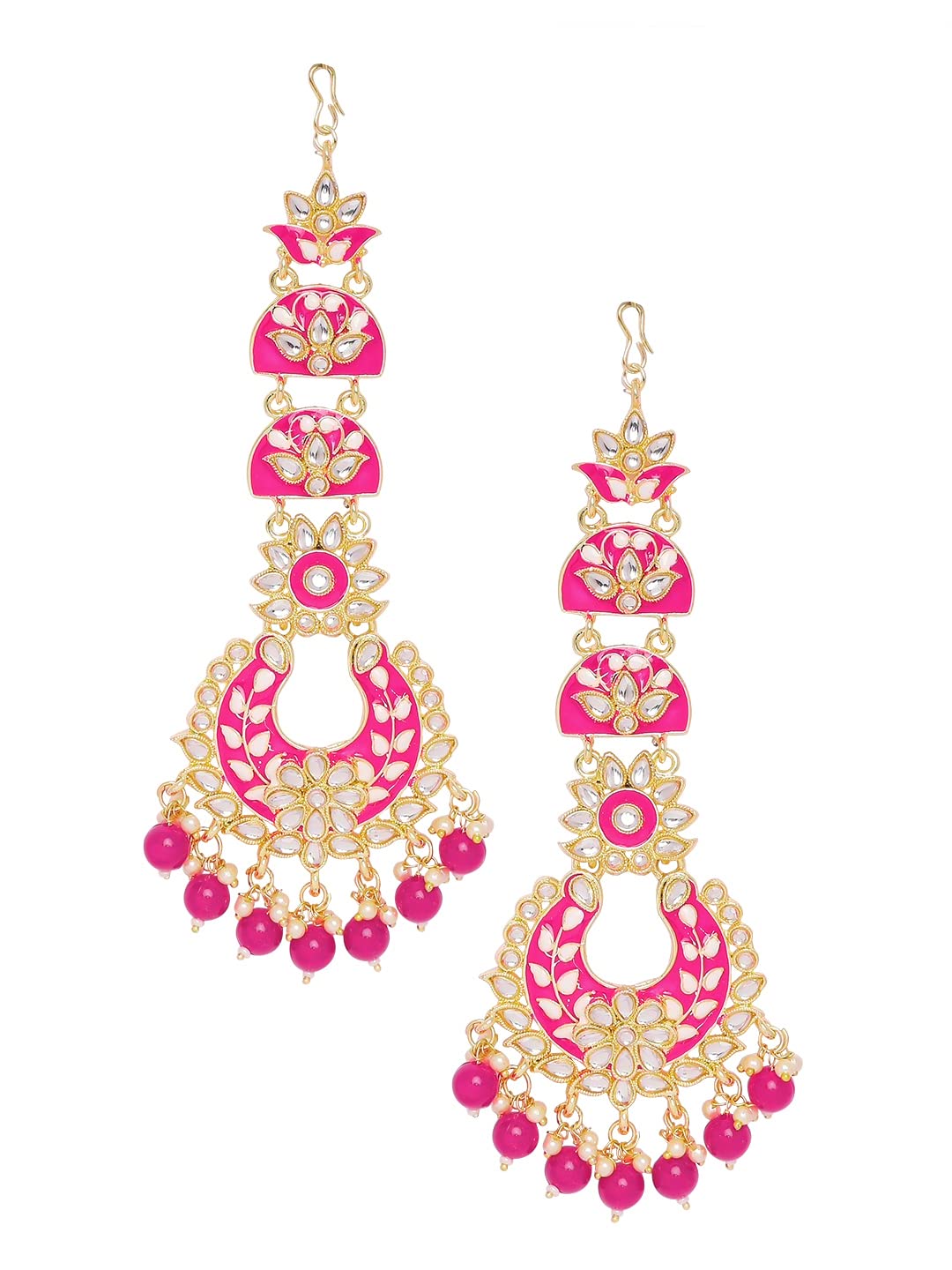 OOMPH Jewellery Pink Meenakari & Kundan Floral Chandbali Earrings with Matching Ear Chain for Women & Girls (B09MFZTLQY) Amazon Price History, Amazon Price Tracker