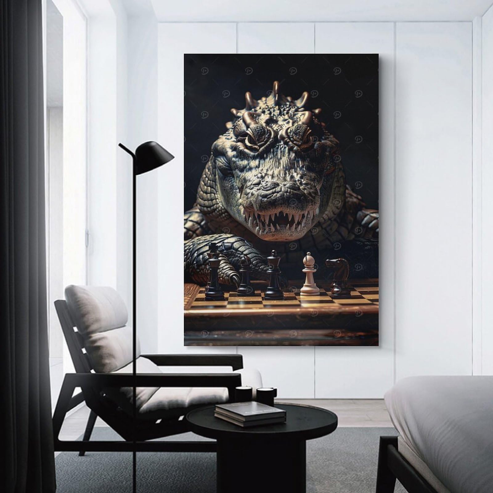 Junmoney Canvas Wall Decor Crocodile Chess, 20x30inch(50x75cm), for Bedroom Decor, Cosy Corners Or Studios, Decorative Wall Art for Cosy Rooms
