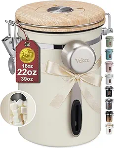 Veken Coffee Canister with Window, Airtight Stainless Steel Food Storage, 22 oz