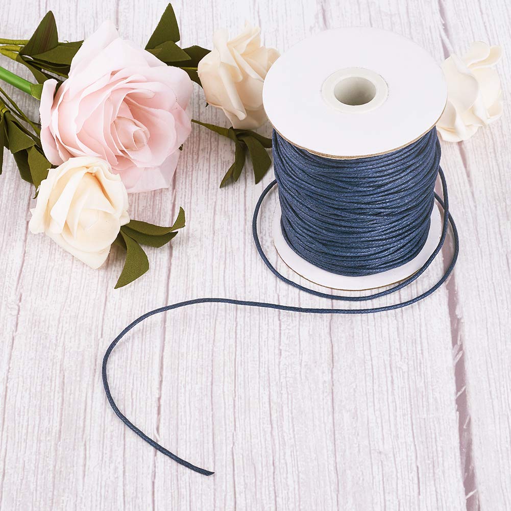 Cordon Coton Ciré Tressé 1.5mm Pandahall - 100 Yards (91m), Bleu Prussien, Pour Bijoux Et Macramé