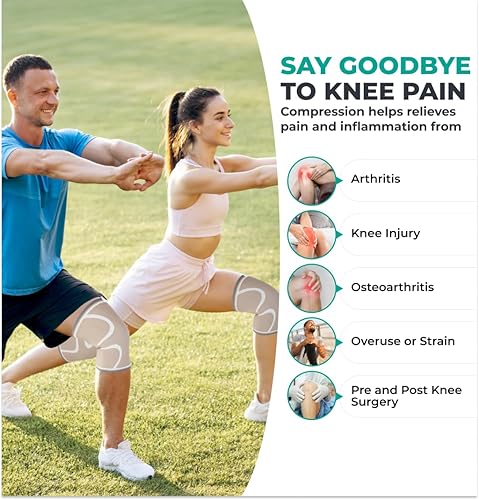 Vista 20 de Modvel Rodillera de compresión para mujeres y hombres, paquete de 2 rodilleras para correr, rodillera de compresión, rodilleras deportivas