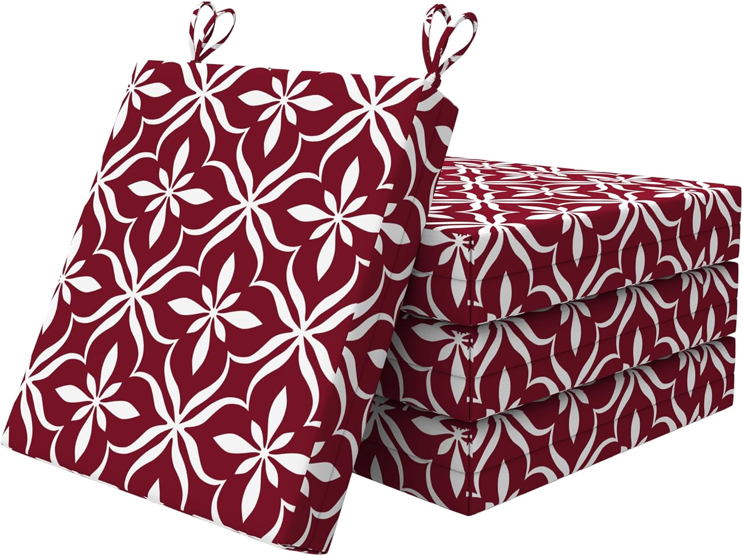 Outdoor Cushions for Patio Furniture Set of 4, 18.5 x 16 x 3 inch Waterproof Outdoor Chair Seat Cushions, Dark Grey Square with Non-Slip Ties (Square Corner)