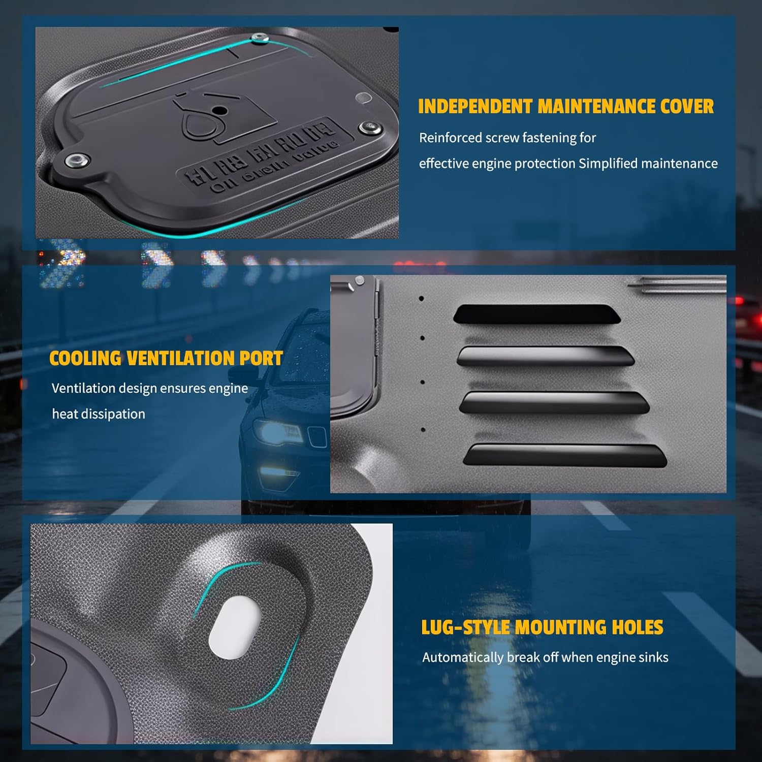 Front Engine Splash Shield Fit for Hyundai Kona 2018-2023, Direct Replacement Engine Splash Guard,Engine Guard for Underbody Protection