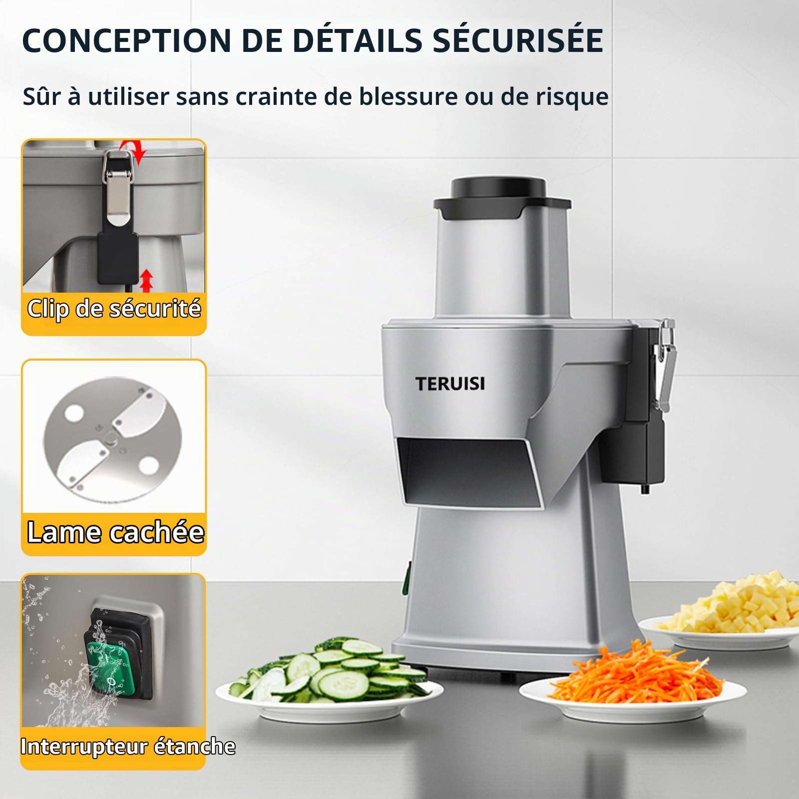 Hachoir à Légumes Électrique 4 en 1, 200W – Coupe-Légumes Professionnel avec Fonctions de Tranchage, Râpage, Coupe en Dés et Lanières, Robot Culinaire Multifonction Facile à Nettoyer