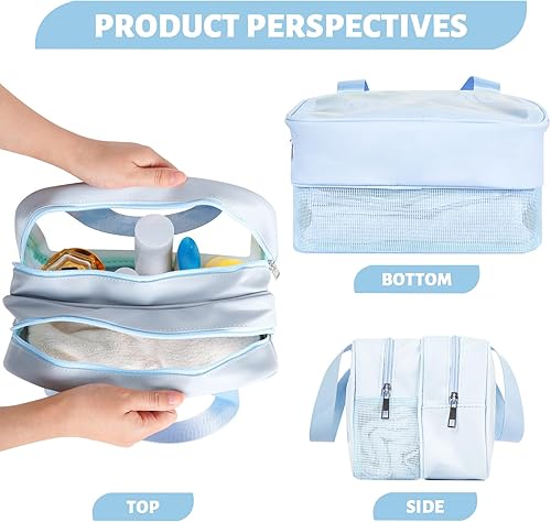 Miniatura 5 de Bolsa de ducha translúcida mate, bolsa de aseo de viaje con asa práctica, bolsas de cosméticos de viaje de gran capacidad para mujeres ravel y baño,