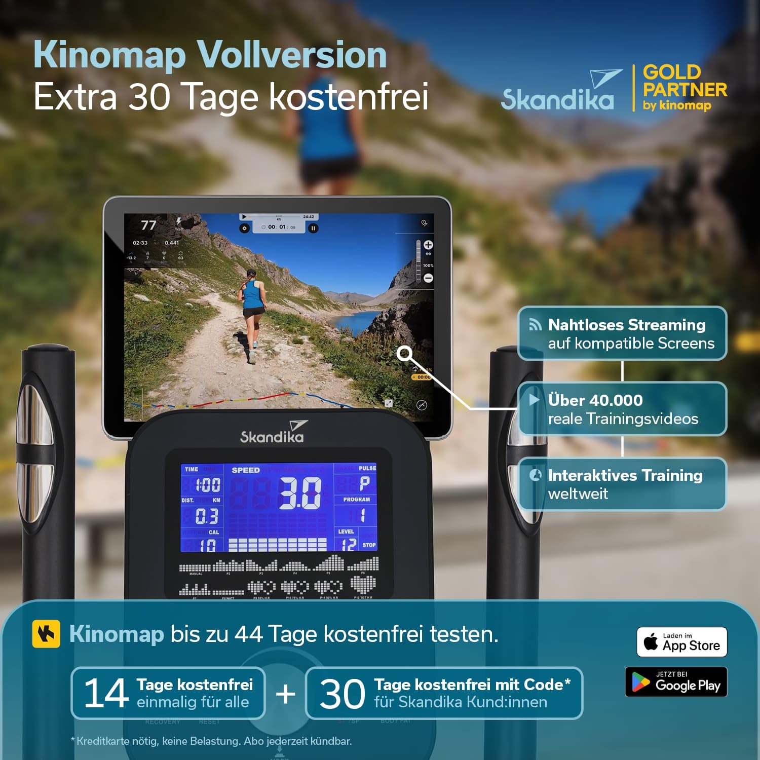 Skandika Vélo elliptique Carbon P18 | Vélo elliptique d'appartement, 32 Niveaux de résistance, 13 programmes, écran LCD, Compatible avec Kinomap, Max 135KG, vélo de Fitness
