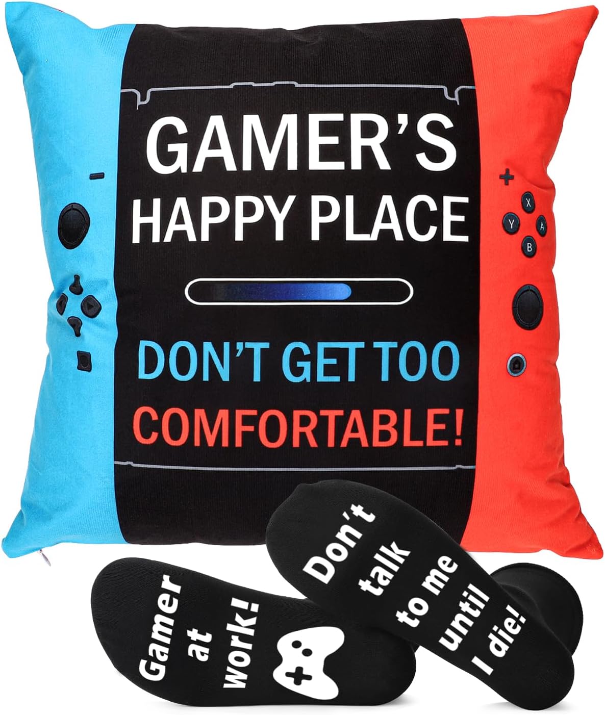 Teenage Boys Gaming Pillow Cover Socks Easter Basket Stuffers Gifts for Teen Boys Girls Kids Son Boyfriend Gifts Valentines Gifts for Him Husband Men Gamer Gifts Video Game Lover Room Decor