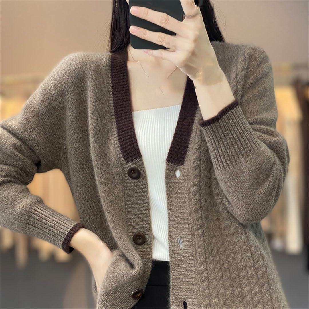Chaqueta Tipo Cárdigan De Punto De Lana con Cuello En V Y Botones De Manga Larga para Mujer