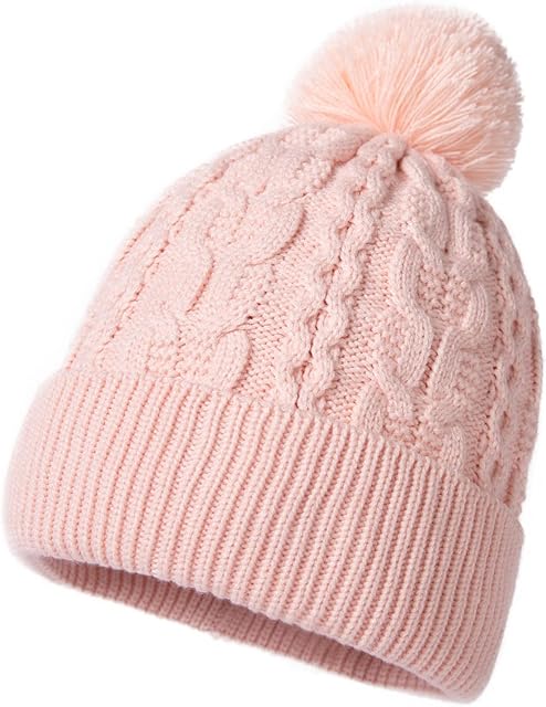 Amazon Brand - Hikaro Womens Bobble Beanie Hat Kintted Hat Ladies Pom Pom Beanie Hat Plain Womens Beanie