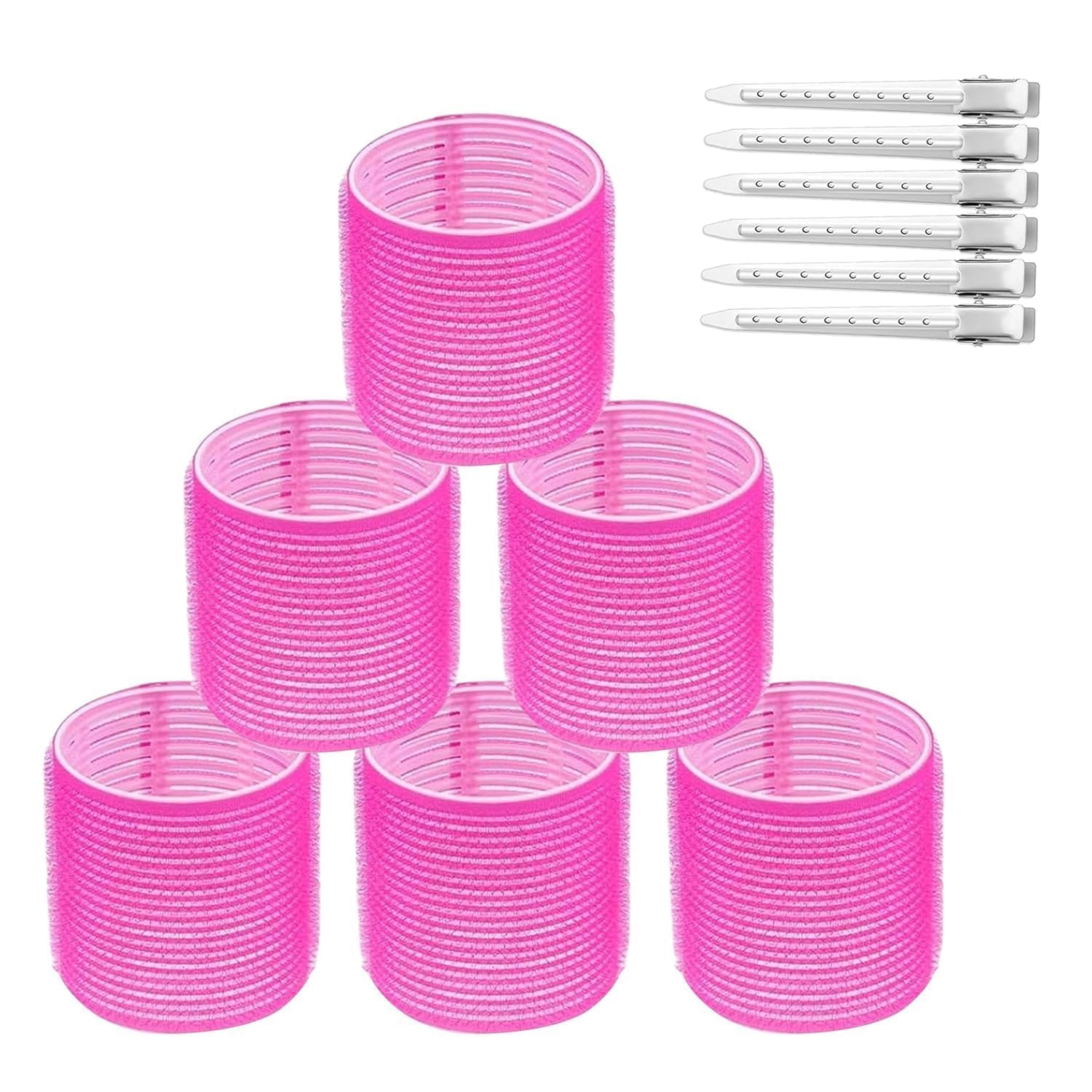 Spoken Hair Curlers Rollers, 6Pcs Jumbo Big Hair Rollers Set Hair Curlers Self Grip Holding Rollers with 6Pcs Stainless Steel Clip-image-5