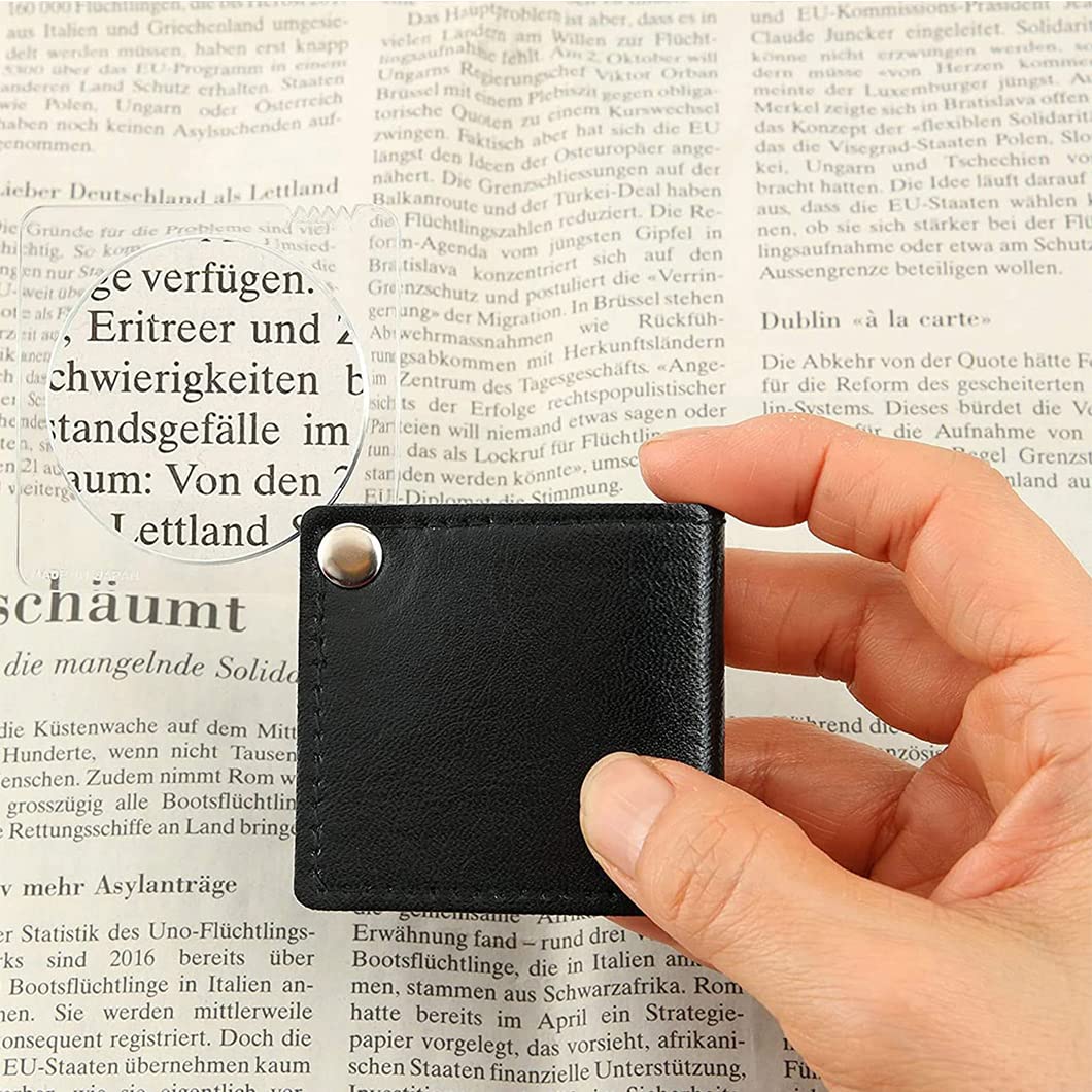 3,5-krotna kwadratowa mini lupa składana kieszonkowa lupa z lupą z czarną obrotową skórzaną osłoną ochronną do biżuterii, czytania, hobby, nauki, B czarny Magnifyin