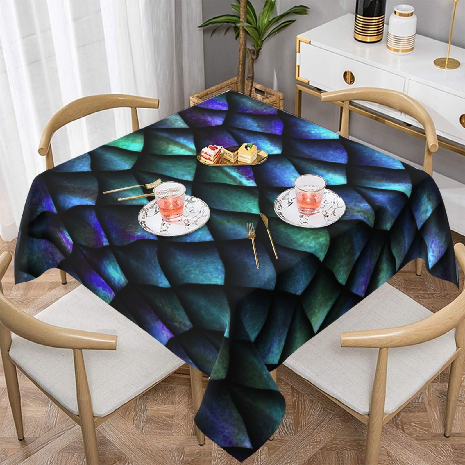 DCEHGEW 3D Magical Dragon Scales Pattern Prints Square Tablecloth 152x152 CM, Waterproof Fabric Table Cloth for Dining Table, Farmhouse Table Cover for Kitchen Dining Tabletop Decoration
