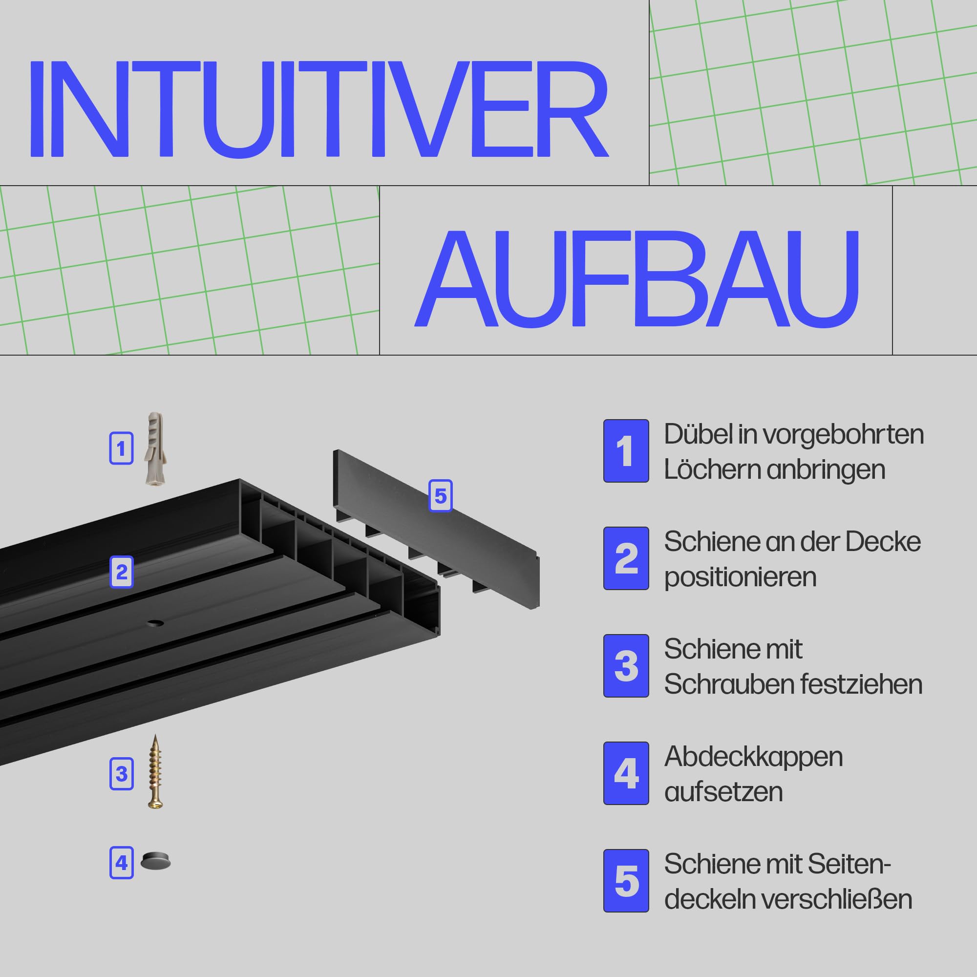 Bestlivings Gardinenschiene Schwarz (480cm / 3-läufig) Vorhangschiene Komplettset inkl. Zubehör (Befestigungs-Set, Seitendeckel, Gardinenröllchen)