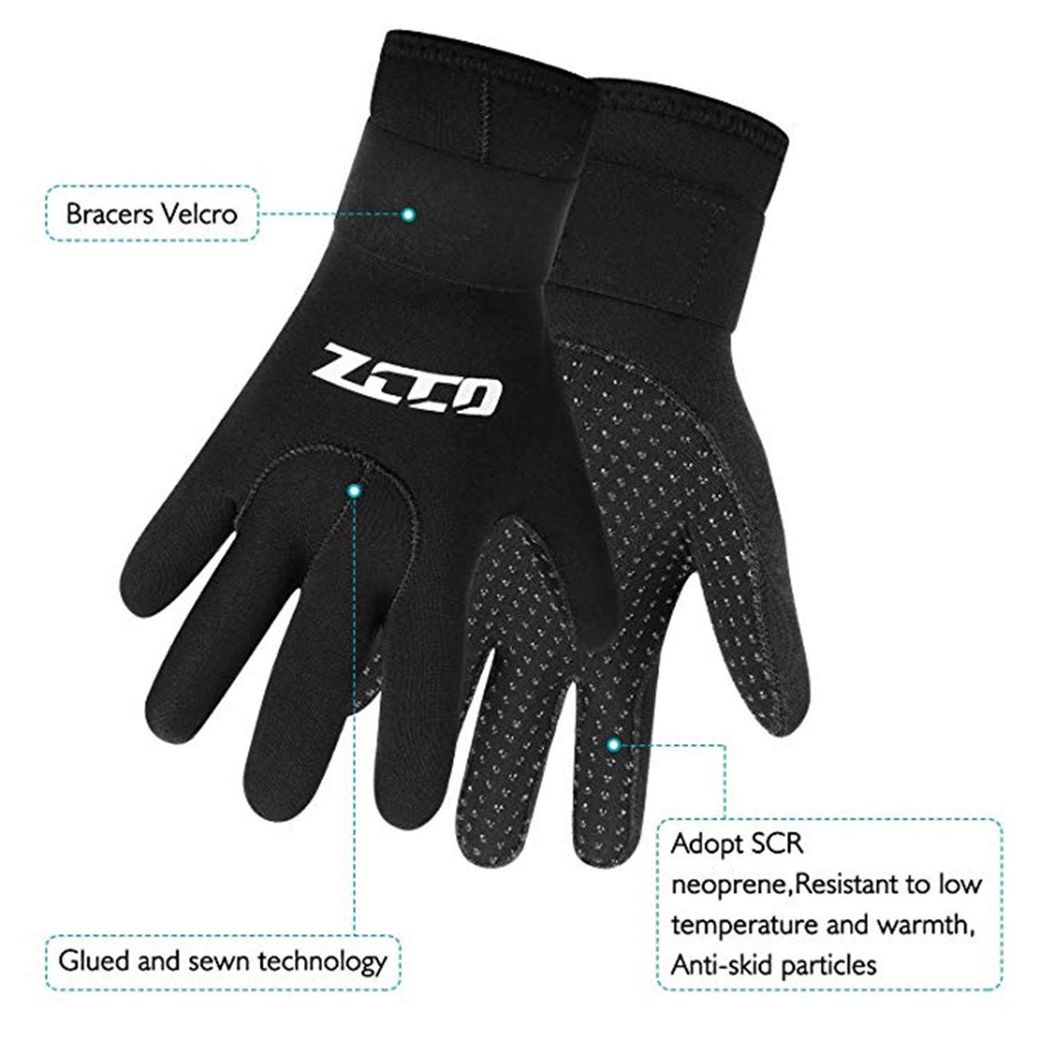 ZCCO 3mm Neoprene Diving Gloves,Double-Layer Thermal Wetsuit Gloves with Elastic Wrist and Skid Resistance Particles for Swimming,Diving,Surfing,Snorkeling (XXL - Image 2