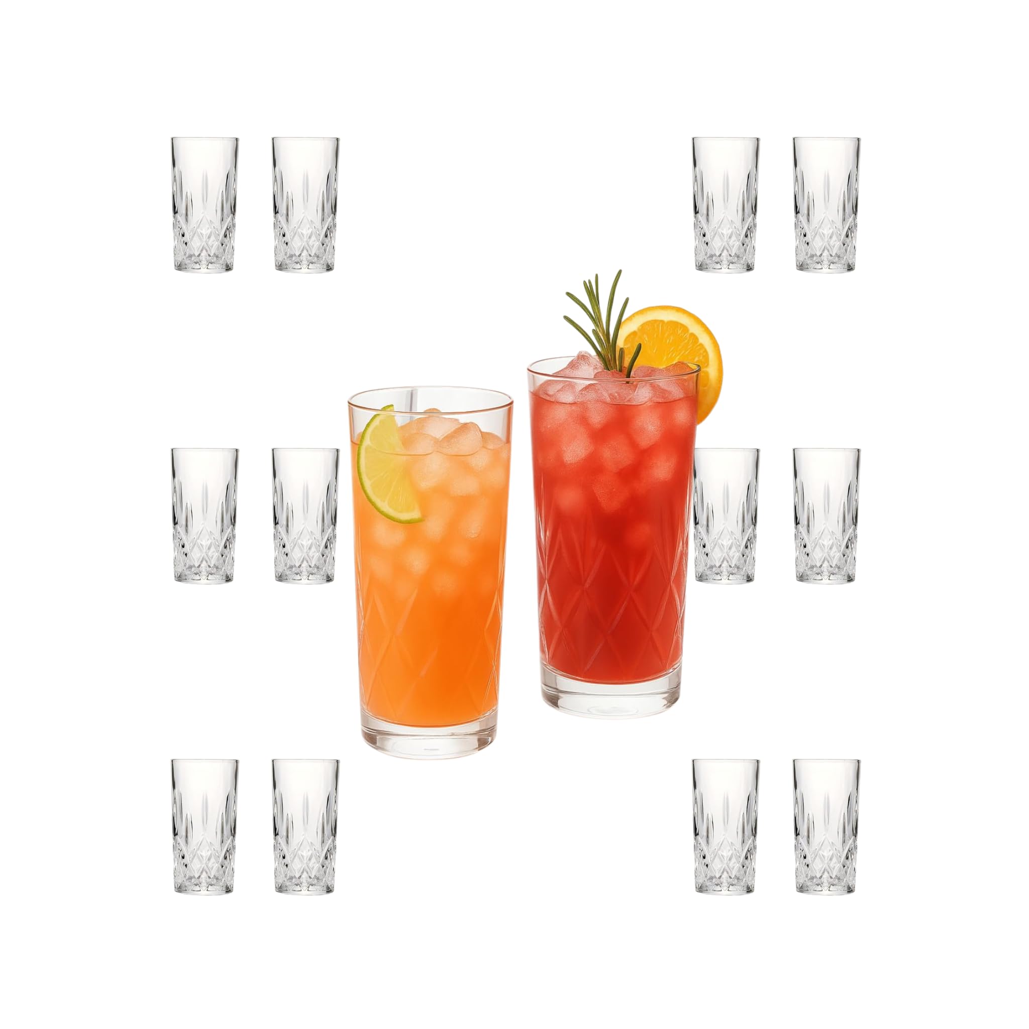 LEMONSODA Crystal Cut Old Fashioned Glass Sets - 10oz/12oz Ultra-Clear Premium Lead-Free Rocks Glass Tumbler For Drinking Bourbon, Scotch, Cognac, Cocktails (12oz, Set of 12)