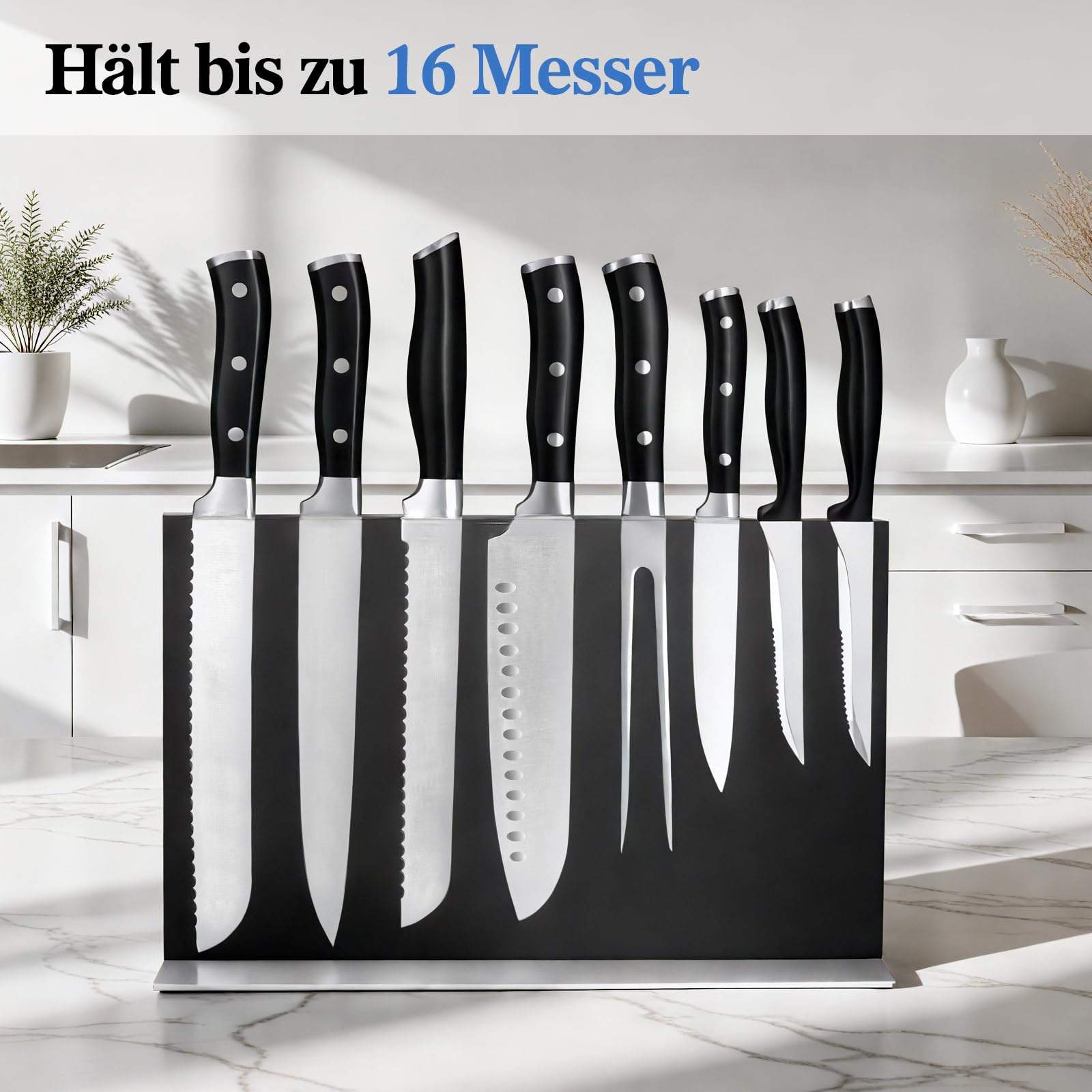 ENOKING Großer Messerblock Magnetischer ohne Messer, 35 cm schwarz Messerhalter Magnetisch aus Edelstahl, Doppelseitiger Magnet Messerblock für Besteck, Sichere und Platzsparende Messeraufbewahrung