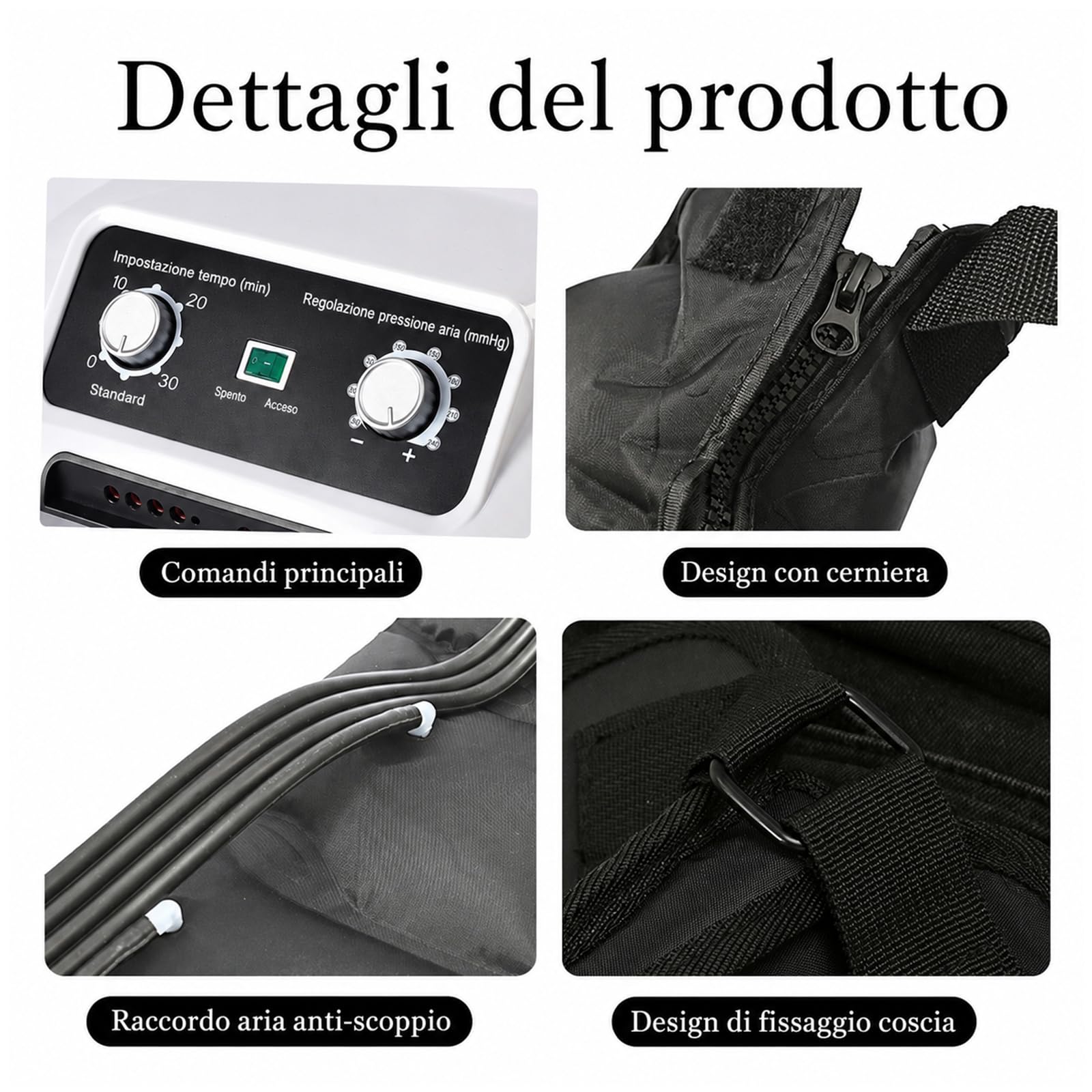 Pressoterapia Linfodrenaggio Per Casa (Nero, 2 Gambe+1 Addome+2 Braccia M)