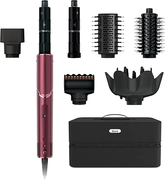 Shark FlexStyle Air Styling & Drying System, Powerful Hair Dryer Brush & Multi-Styler with Auto-Wrap Curlers, Diffuser, Paddle Brush, Round Brush, Concentrator Attachment, Black Cherry, HD457CR