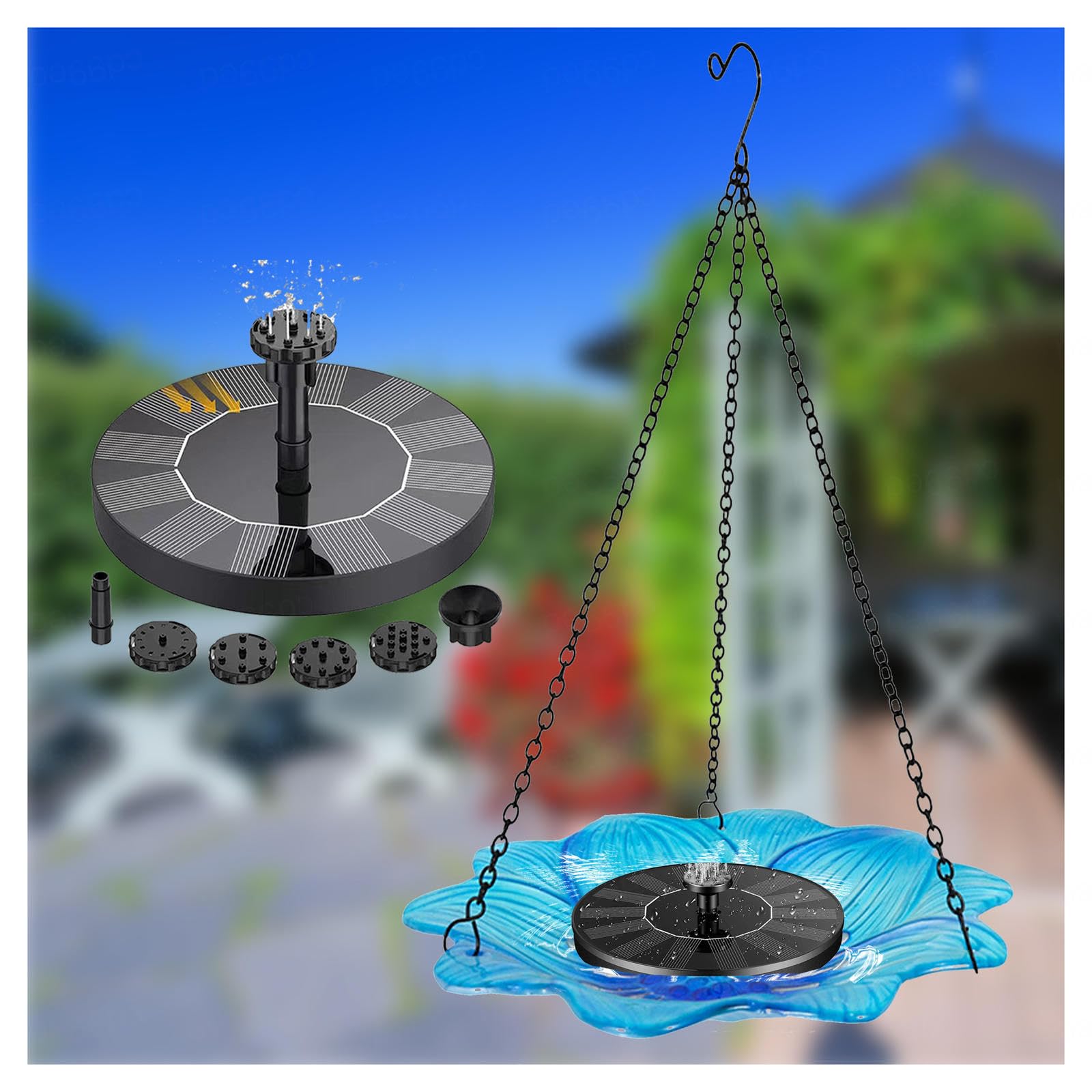 Fontana Solare con Vaschetta per Uccelli Sospesa Fontane E Cascate All'aperto Fontana con 6 Ugelli Fontana per Il Bagno degli Uccelli,Style2