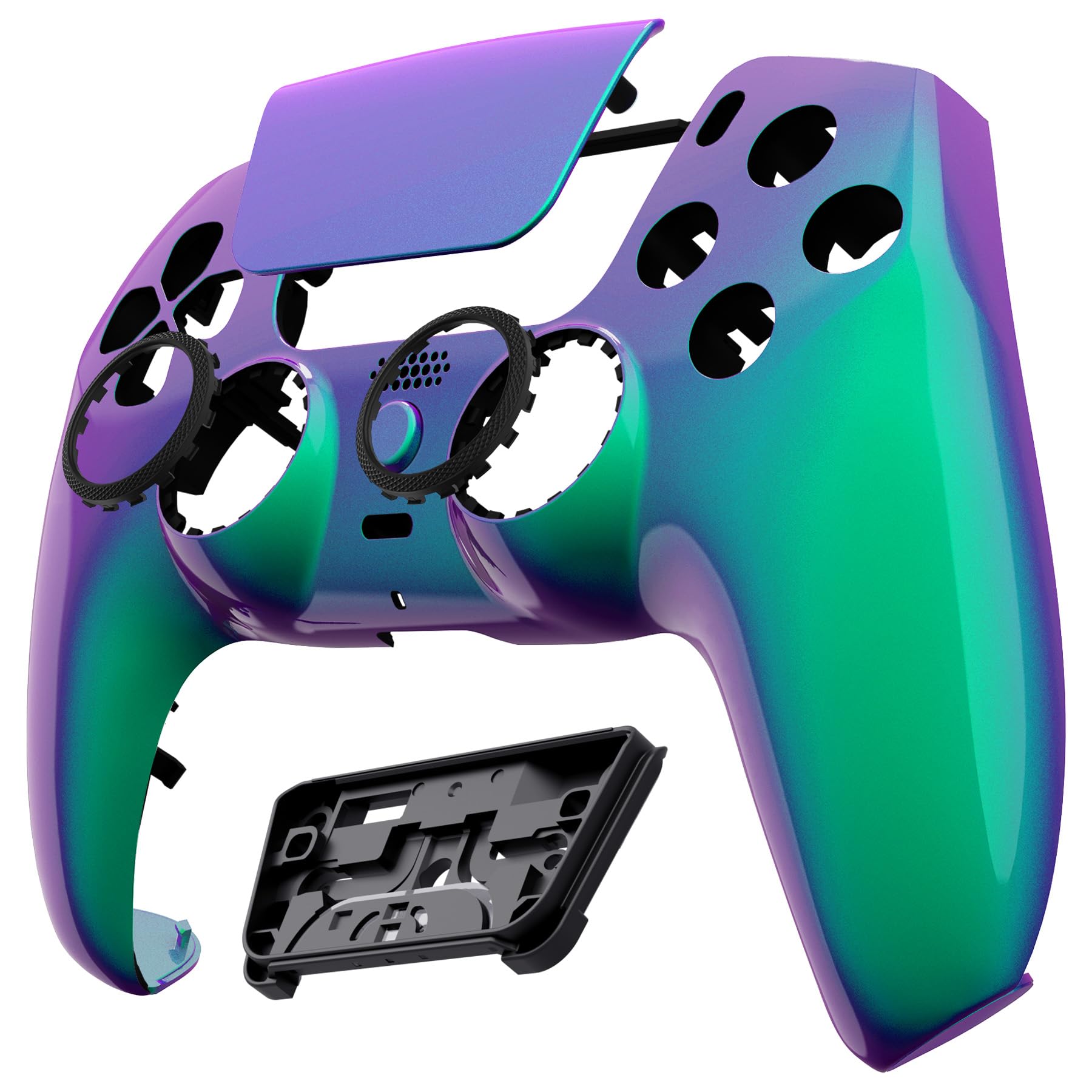 eXtremeRate Luna Re-Design Front Gehäuse für ps5 Controller BDM-010/020/030/040/050 Model, Ersatz Hülle Faceplate&Touchpad&Accent-Ring, Custom integrierend Case Cover für ps5 Controller-Grün Lila