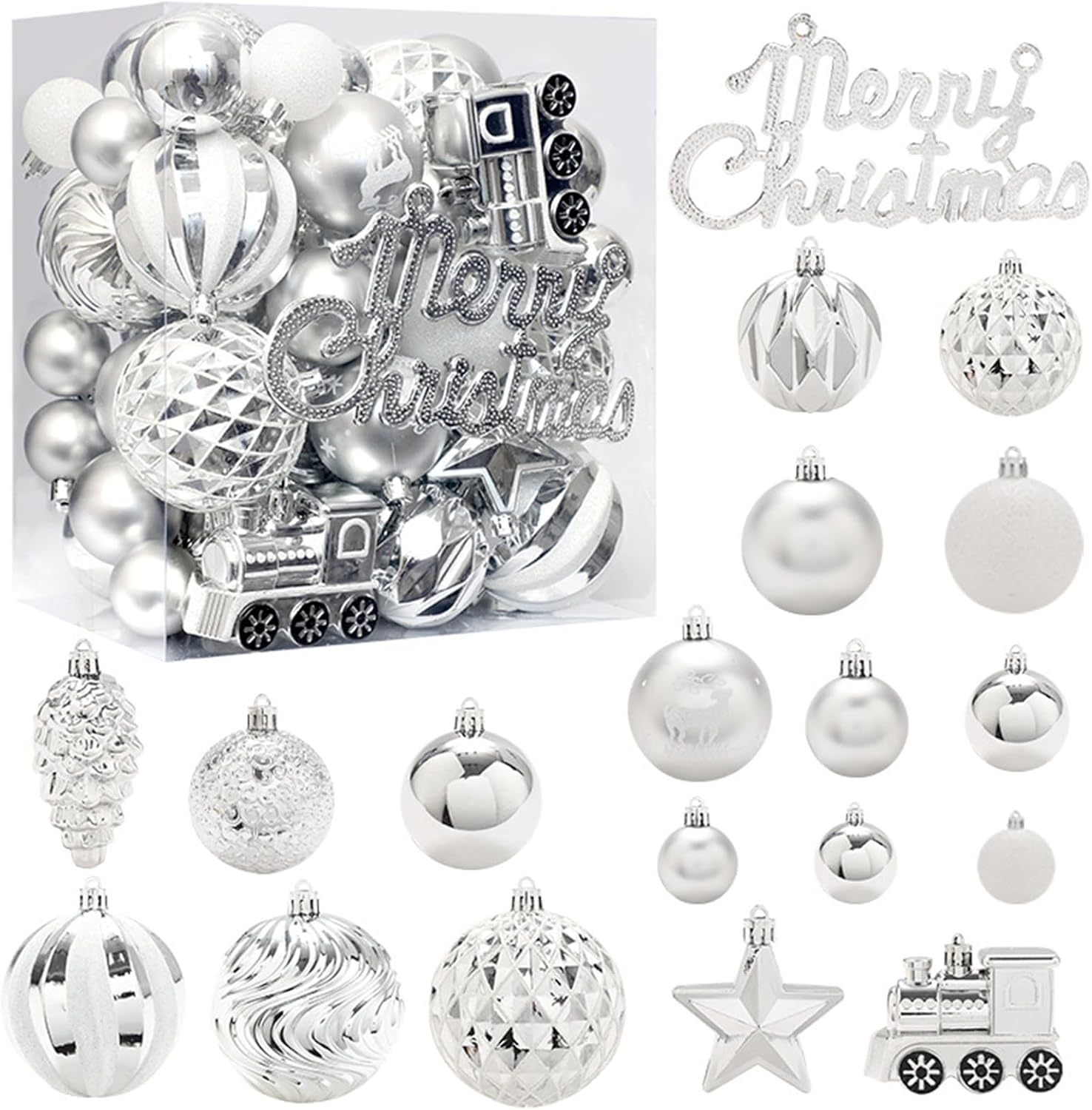 Conjunto de Ornamentos de Bola de Navidad de 65 Plástico Impermeable (Plata)