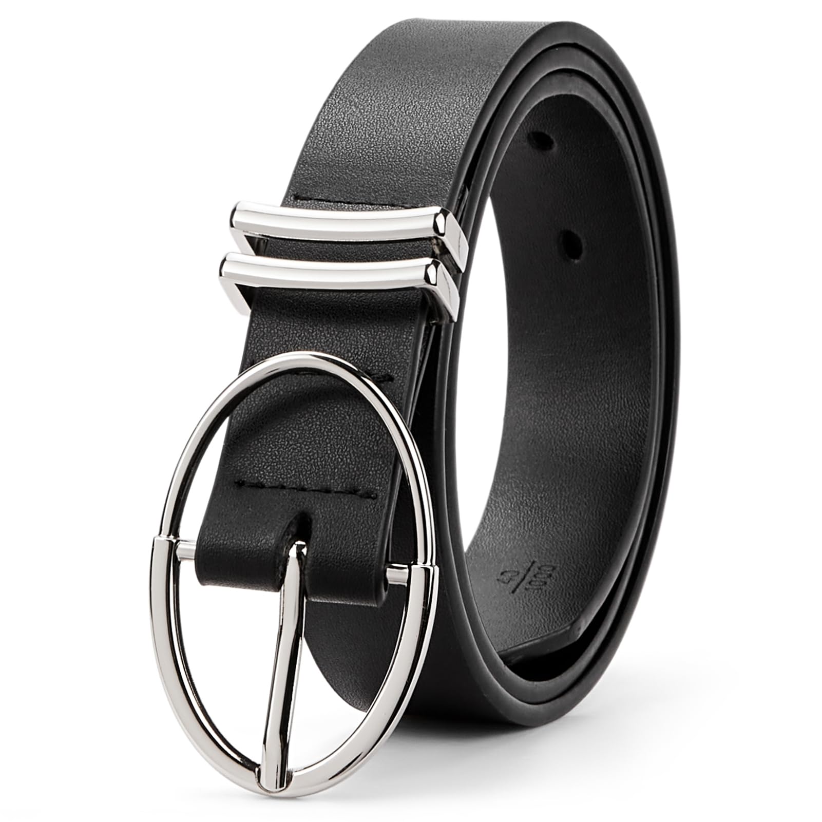 BOSTANTEN Women Belts For Jeans Dresses Pants Trendy Ladies Leather Waist Black Belt with Silver Oval Buckle
