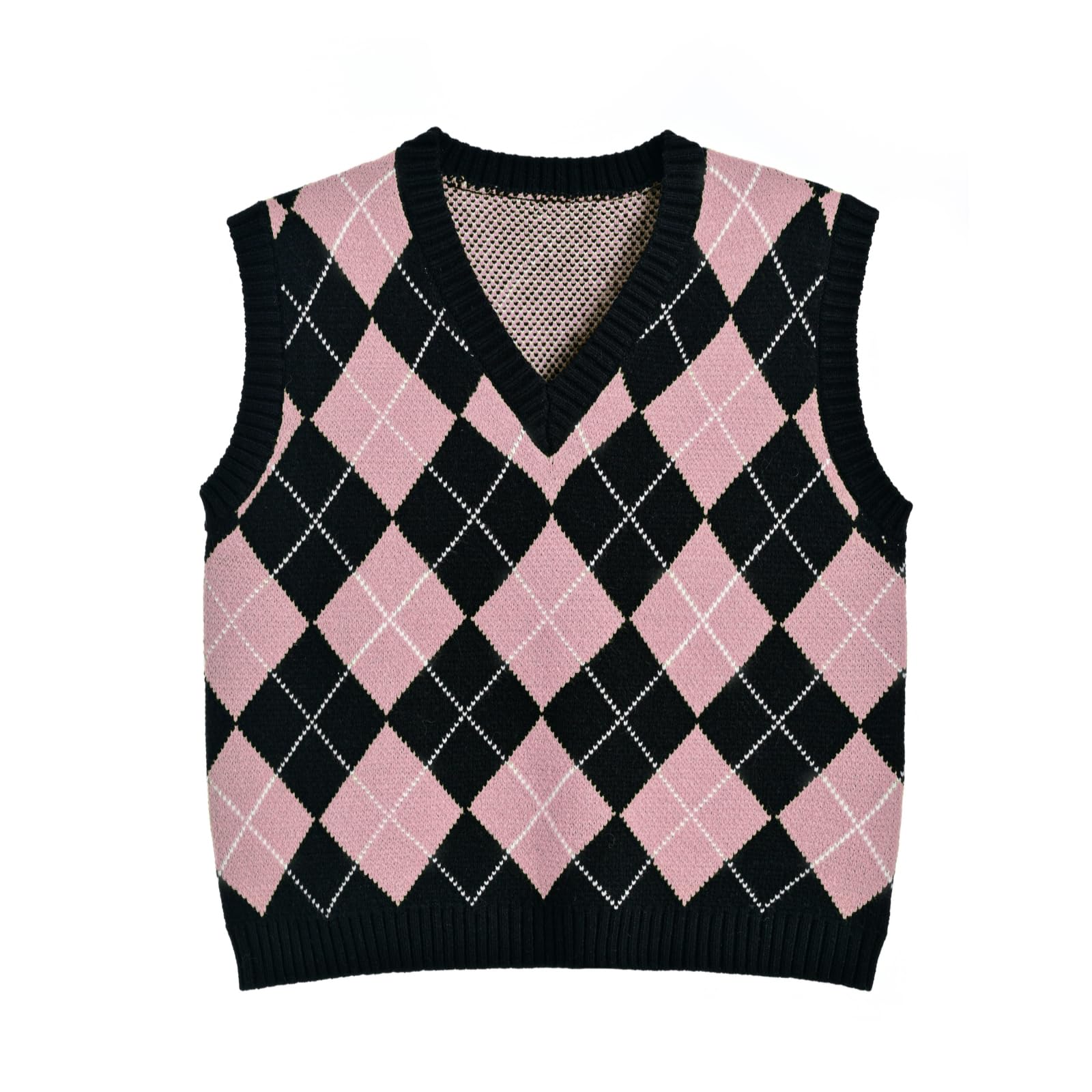 Women's Sweater Vest,Y2K Sleeveless Pattern Preppy Style Knitted Crop Tank Top for Girl
