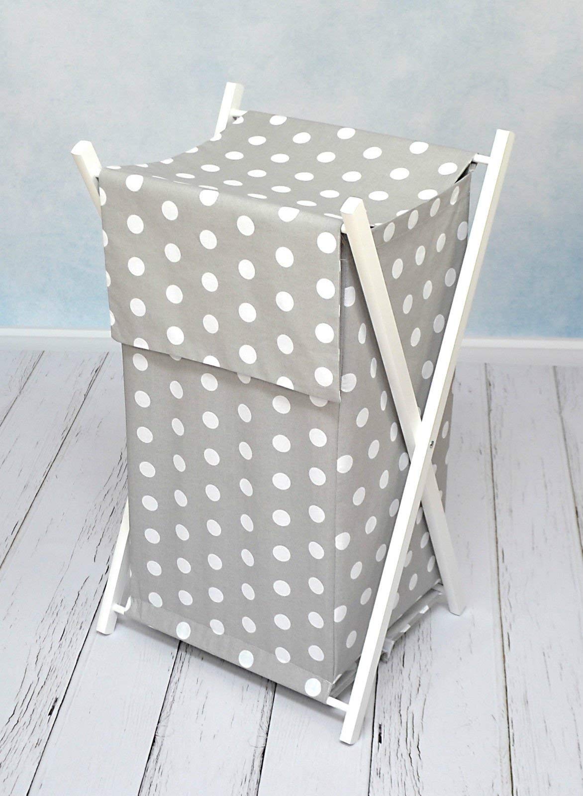 Babymam Dots Grey Baby Laundry Basket Nursery Hamper Bag Storage Bin With Removable Linen 70 Litre White Frame (Dots Grey)