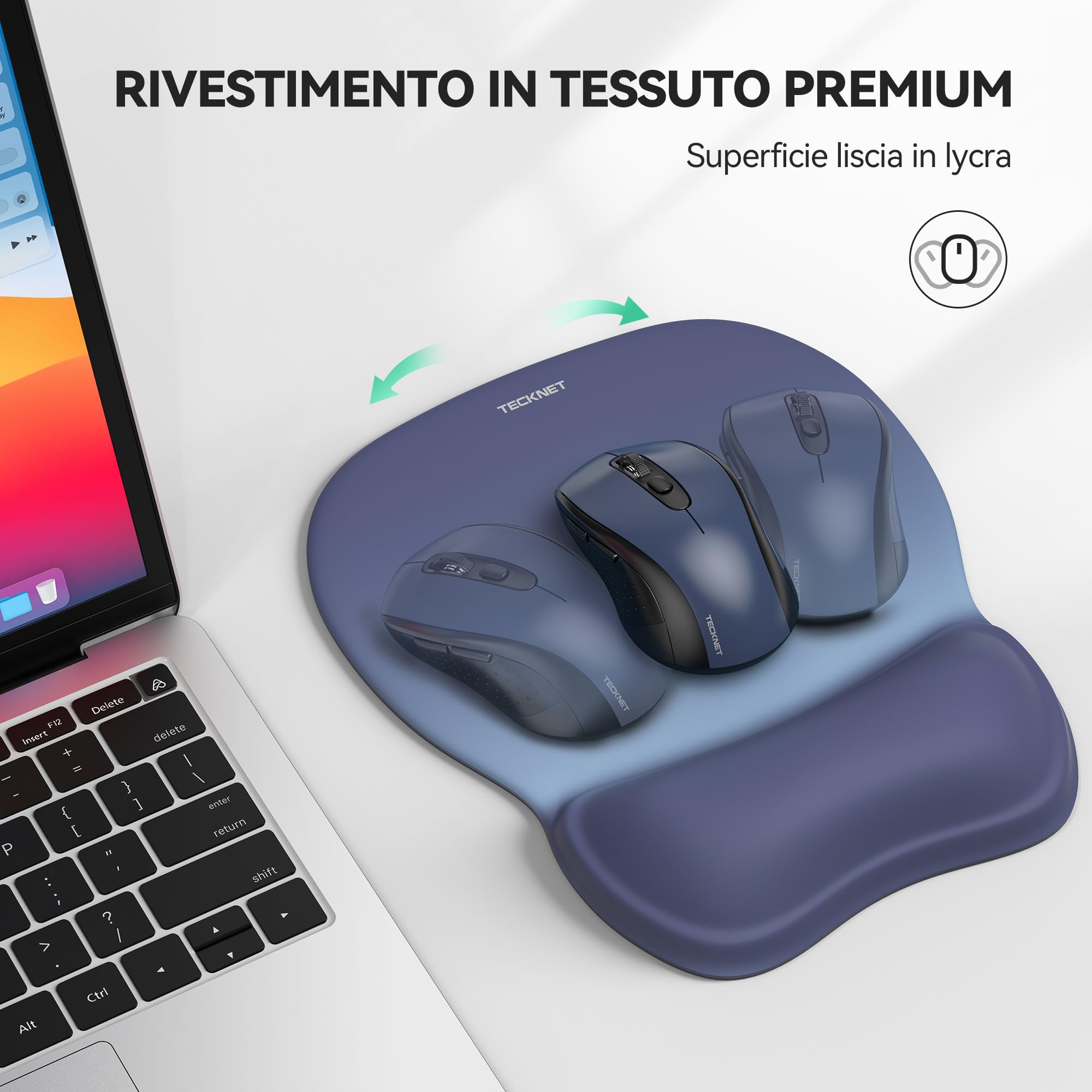 TECKNET Tappetino Mouse, Tappetino Mouse Ergonomico per Alleviare il Dolore al Polso, Tessuto Impermeabile, Base in PU Antiscivolo, Tappetino Mouse Poggiapolsi per Ufficio/Casa (Gradiente Blu)