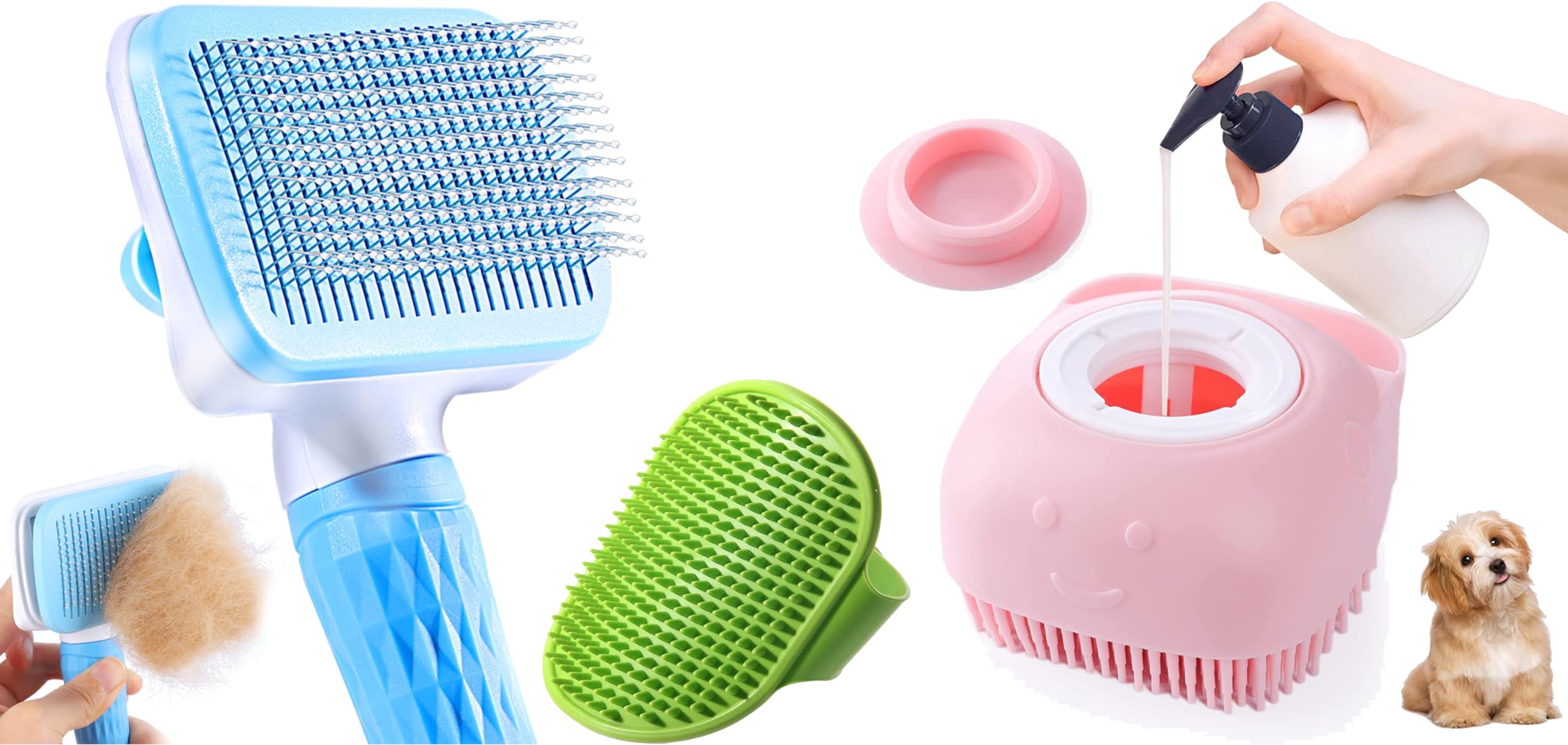3 Pcs Self Cleaning Slicker Shedding Brush Pet Grooming Bath Massage Brush Suitable for Long Short Haired Dog Cat with Soap & Shampoo Dispenser Soft Silicone Bristle Shower Tick Remover Shower Bathing (B0CLYV21WT) Amazon Price History, Amazon Price Tracker