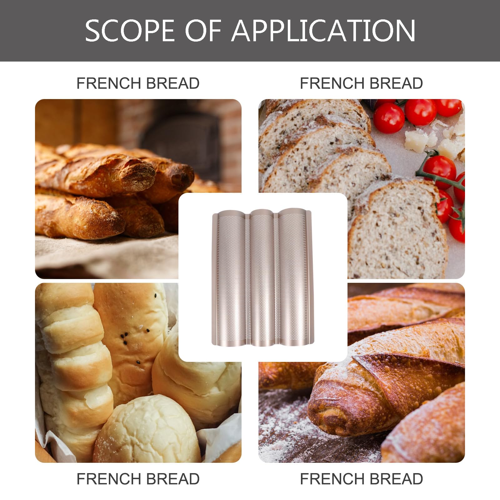Goldfarbenes Dreischlitziges Antihaft Backblech aus Hochtemperaturbeständigem Material Baguette Backform für Brot Einfach zu Entformen und Reinigen Backzubehör für Küche Haus