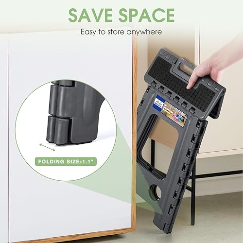 Miniatura 176 de Acko. Taburete plegable de 13 pulgadas de alto, resistente, para niños y adultos, cocina, jardín, baño, taburete con escalón. Blanco,Negro