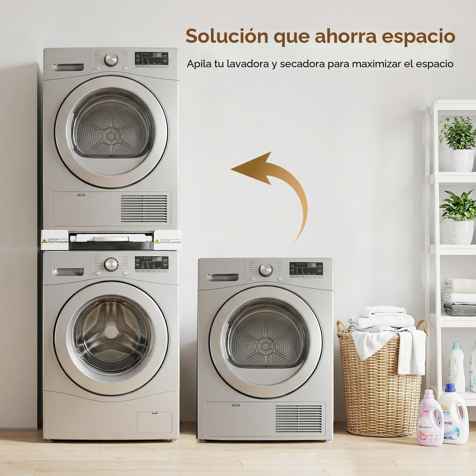 Marco intermedio con tendedero, marco de conexión universal para lavadora y secadora, kit de marco intermedio para lavadoras y secadoras de 43-72 cm, capacidad de carga 300 kg.